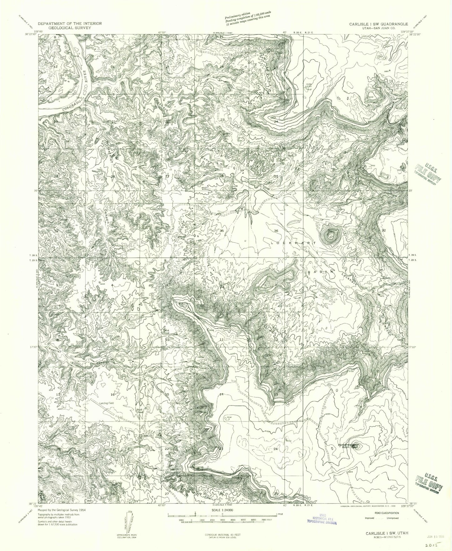 Classic USGS Lockhart Basin Utah 7.5'x7.5' Topo Map Image