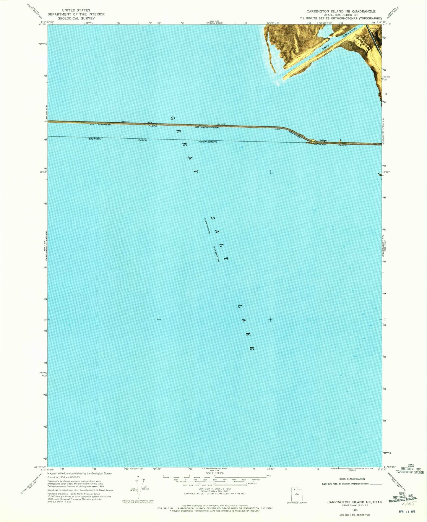 Classic USGS Carrington Island NE Utah 7.5'x7.5' Topo Map Image