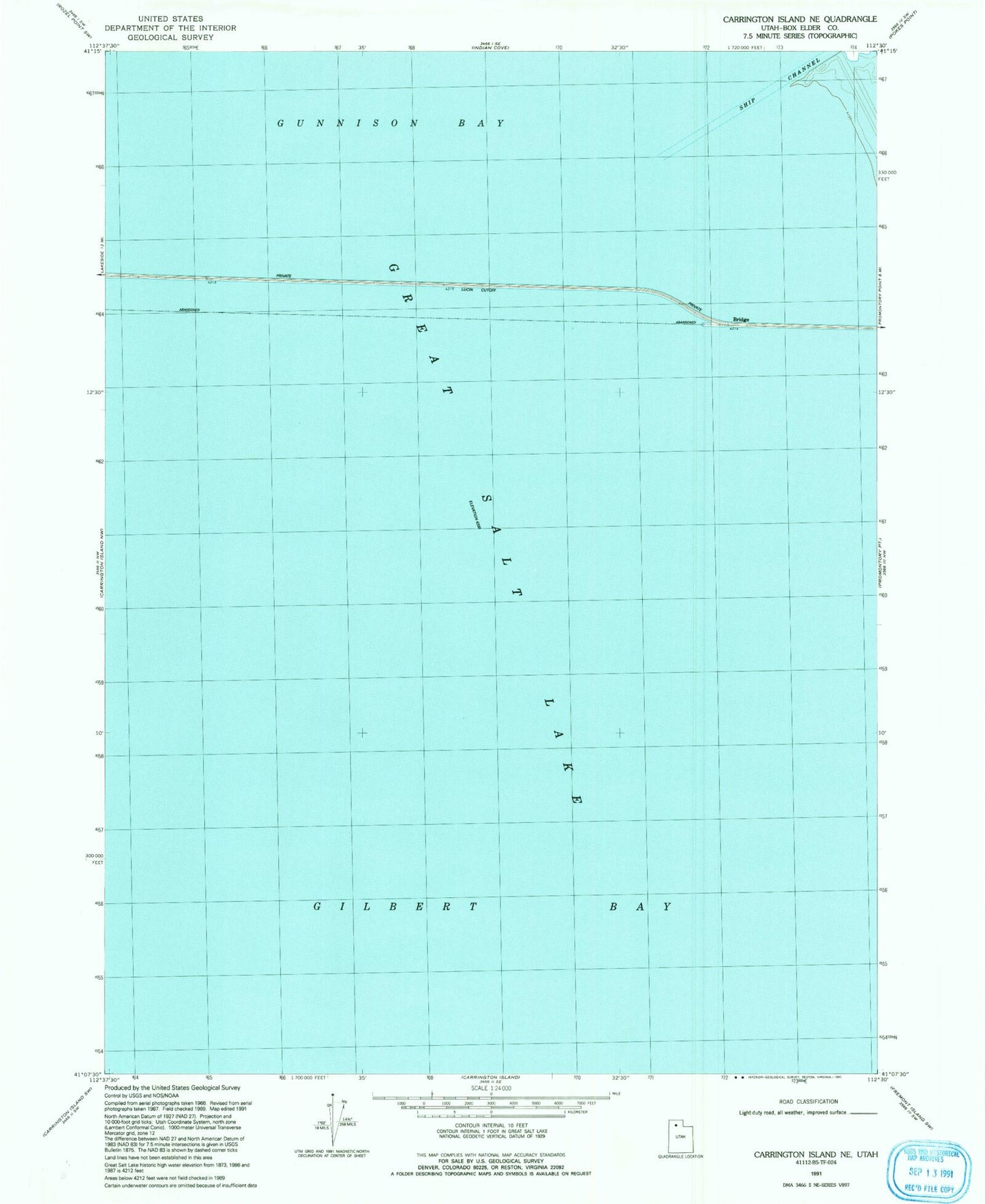 Classic USGS Carrington Island NE Utah 7.5'x7.5' Topo Map Image