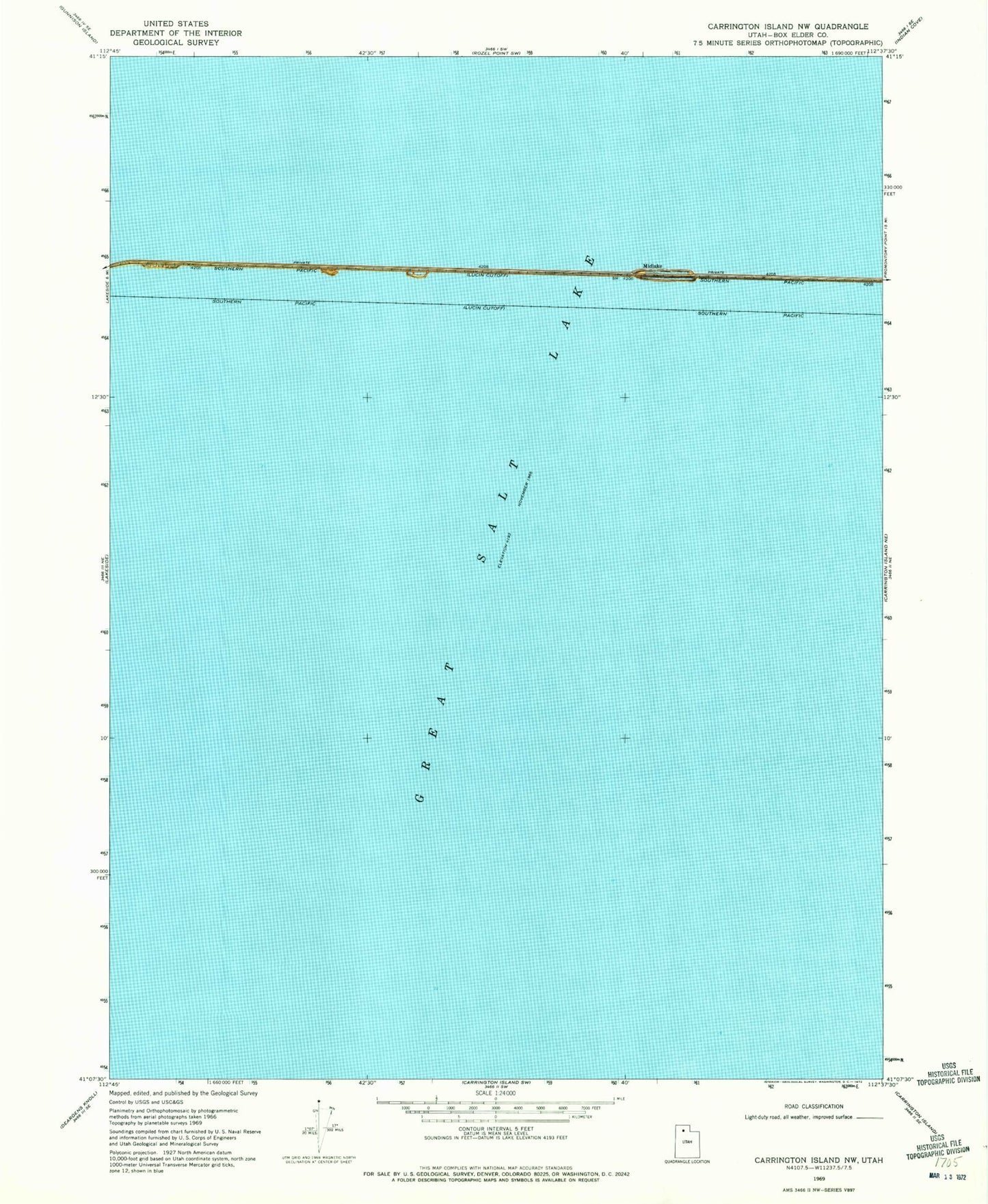 Classic USGS Carrington Island NW Utah 7.5'x7.5' Topo Map Image
