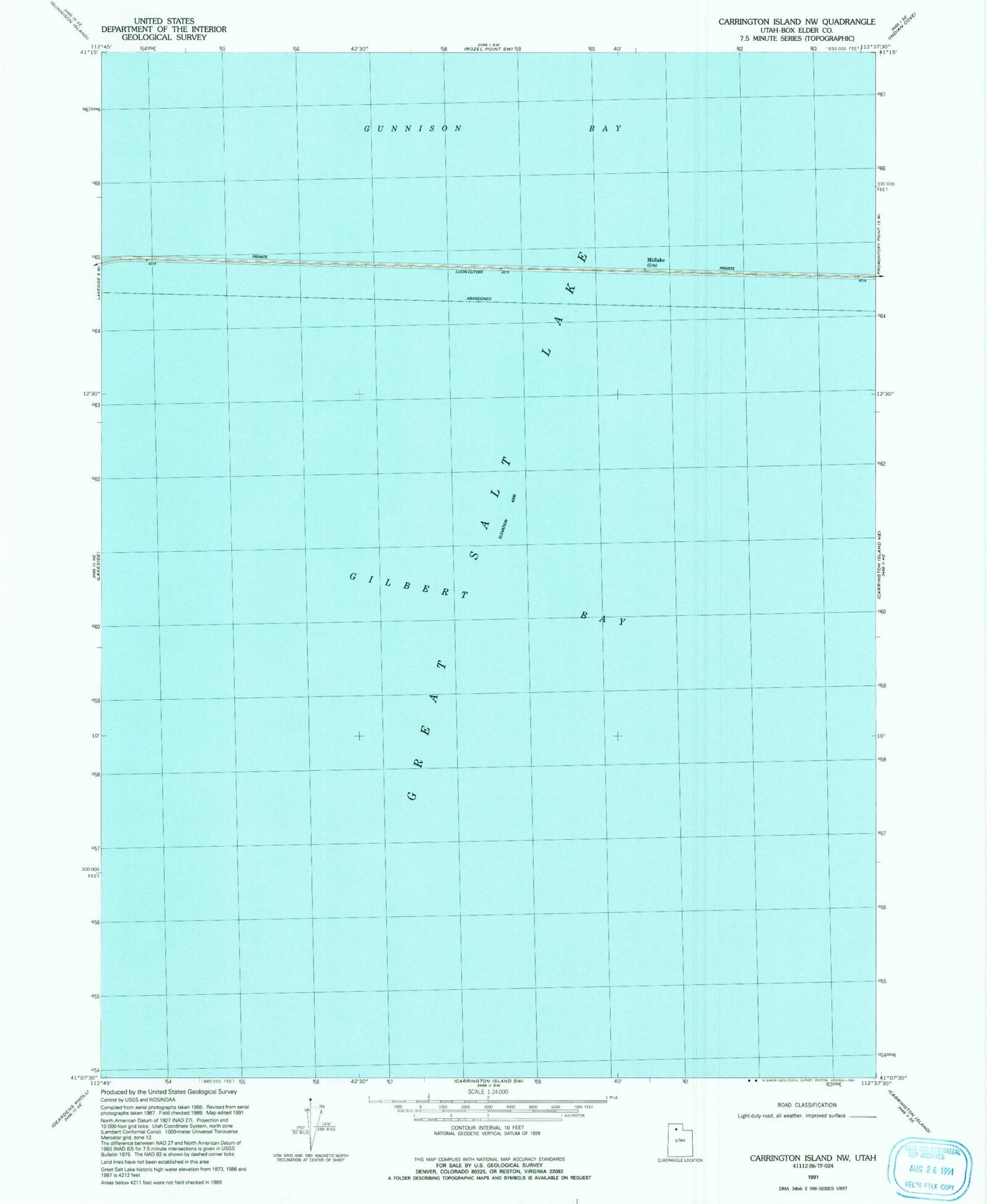 Classic USGS Carrington Island NW Utah 7.5'x7.5' Topo Map Image