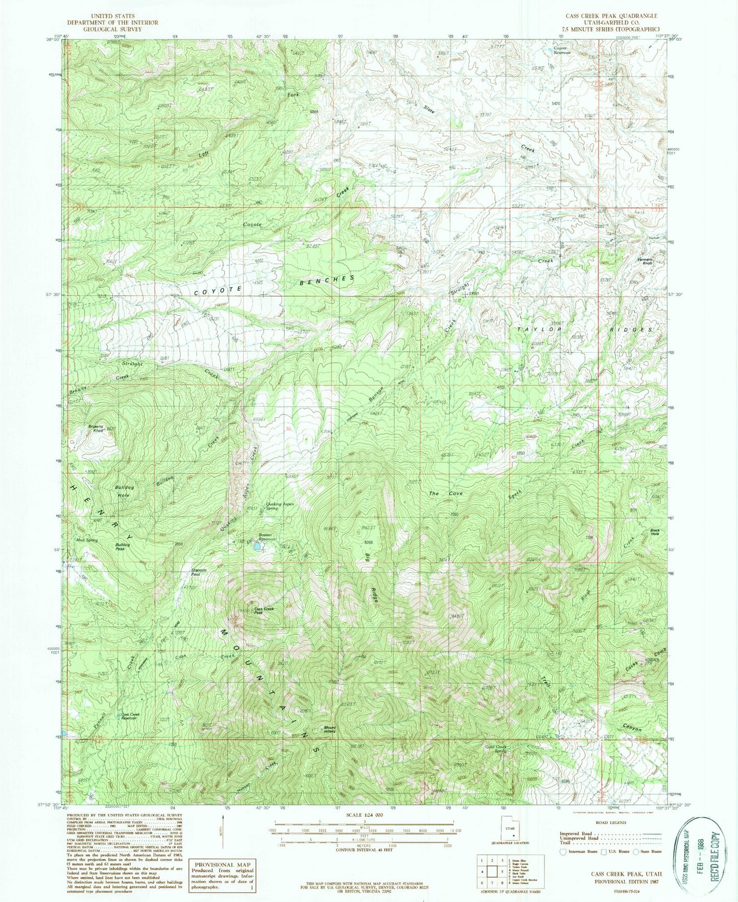 Classic USGS Cass Creek Peak Utah 7.5'x7.5' Topo Map Image