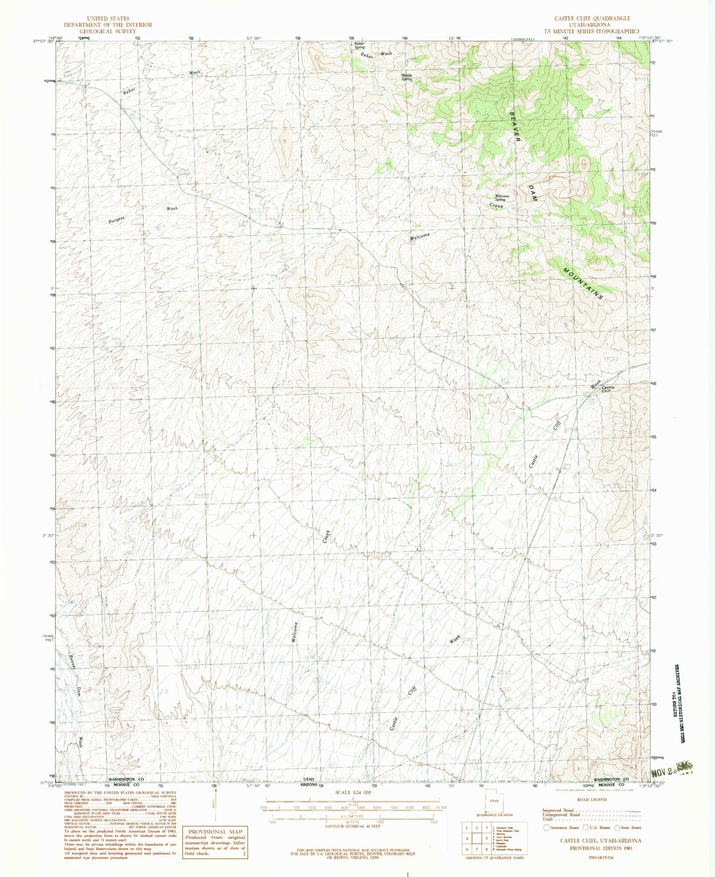 Classic USGS Castle Cliff Utah 7.5'x7.5' Topo Map Image