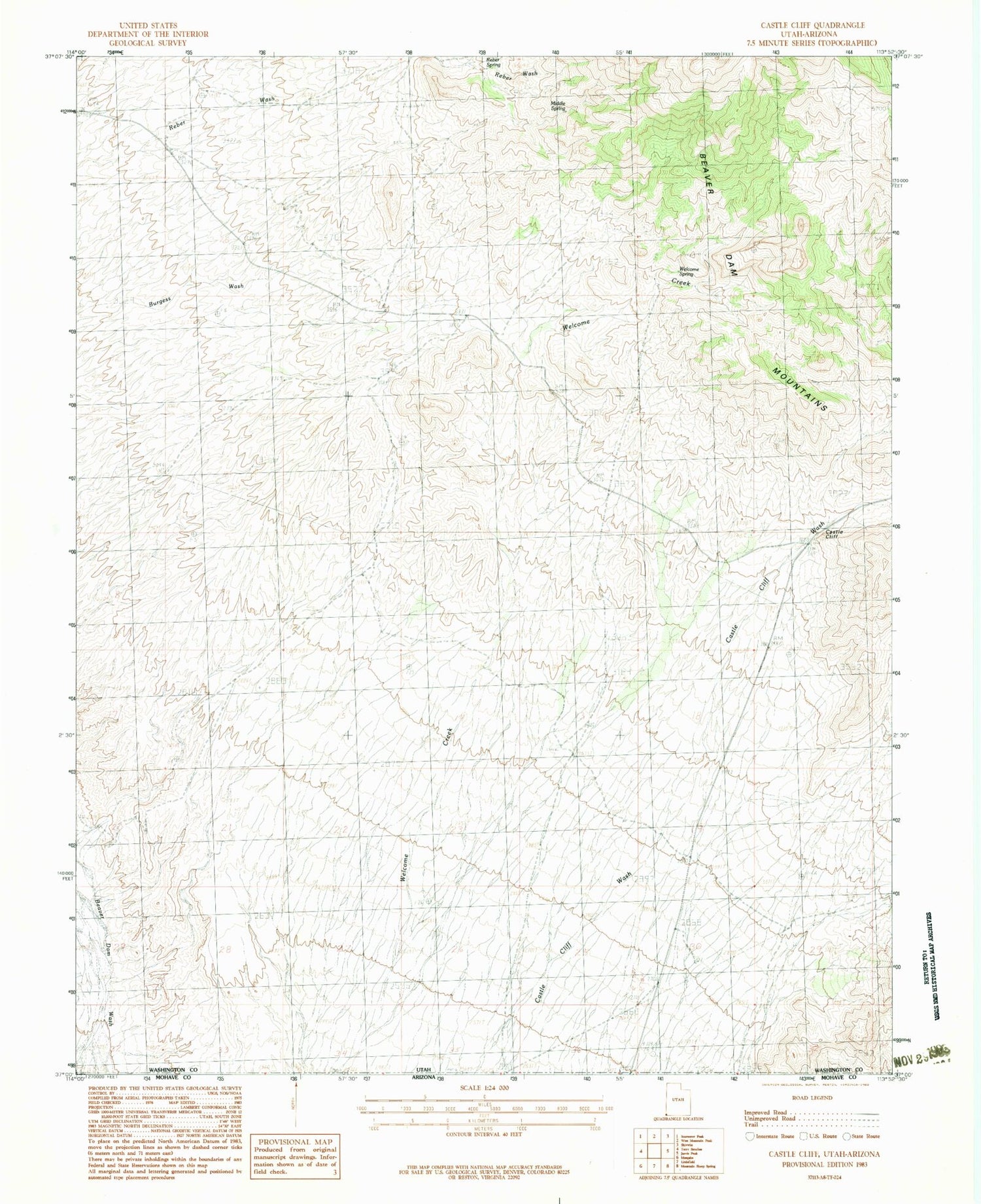 Classic USGS Castle Cliff Utah 7.5'x7.5' Topo Map Image