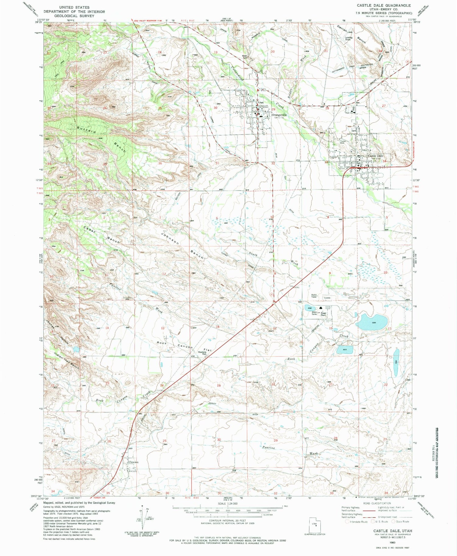 Classic USGS Castle Dale Utah 7.5'x7.5' Topo Map Image