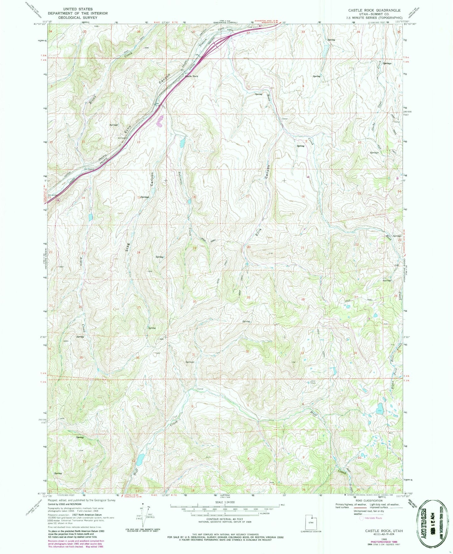 Classic USGS Castle Rock Utah 7.5'x7.5' Topo Map Image