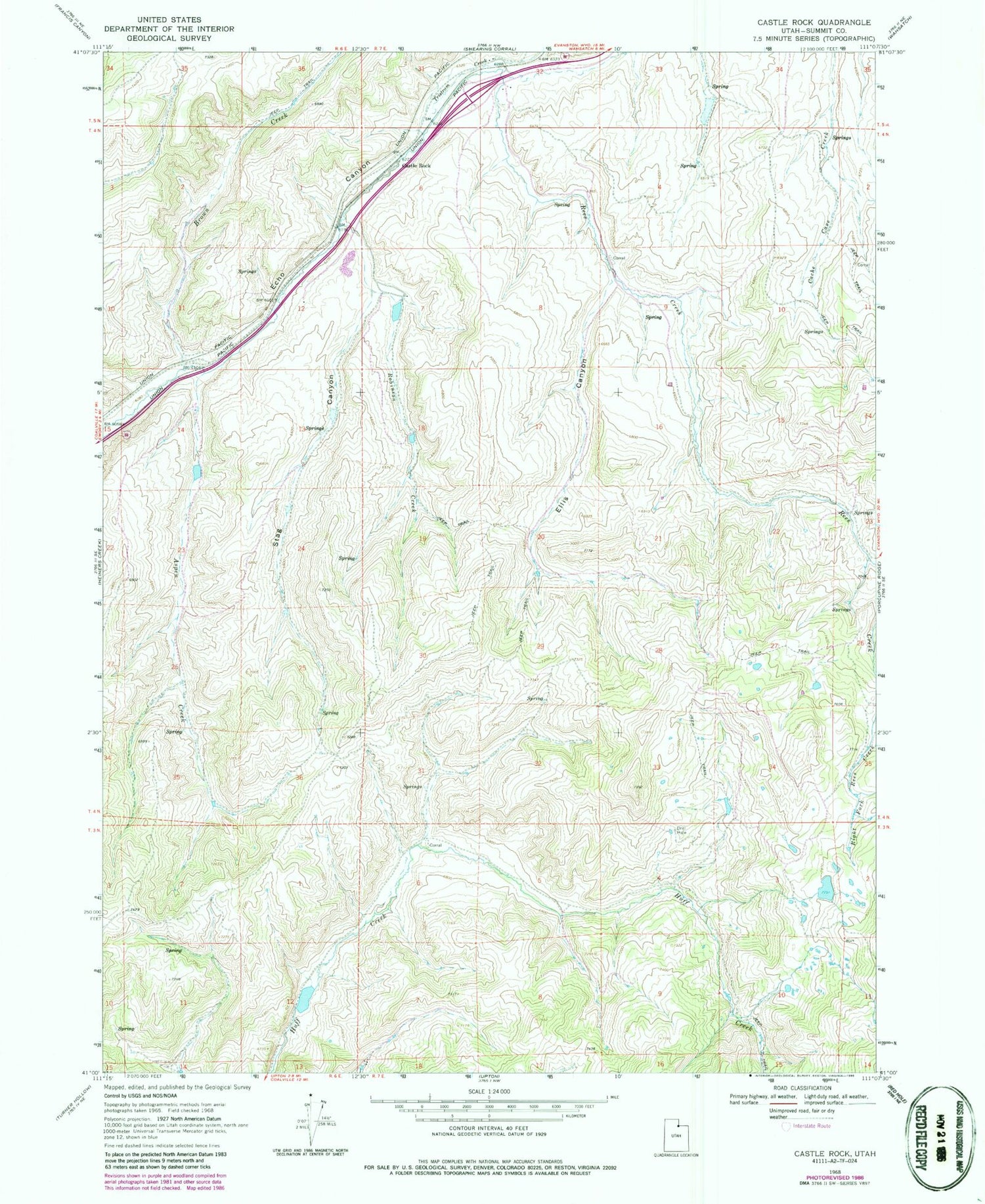 Classic USGS Castle Rock Utah 7.5'x7.5' Topo Map Image