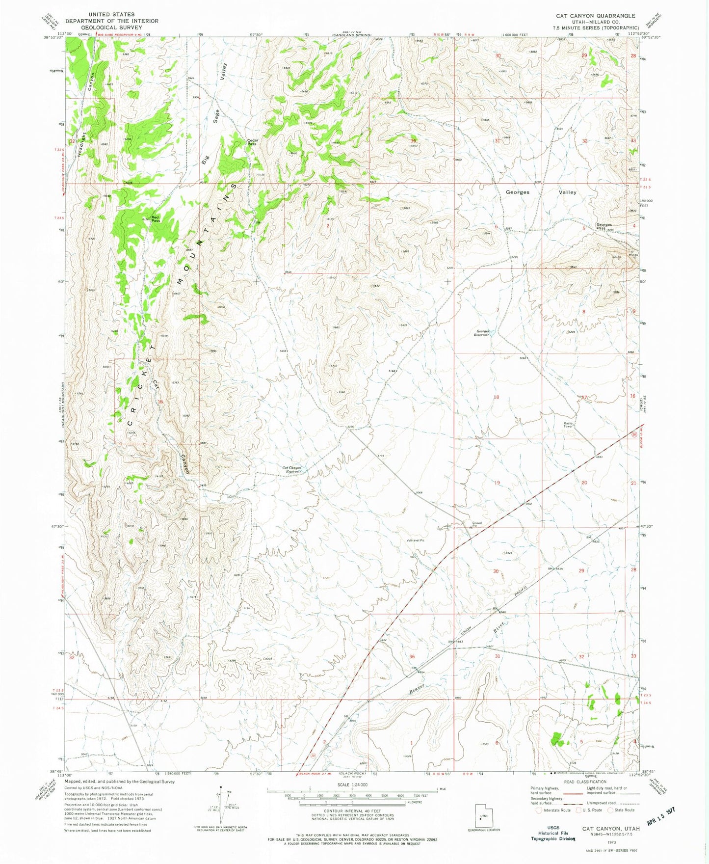 Classic USGS Cat Canyon Utah 7.5'x7.5' Topo Map Image