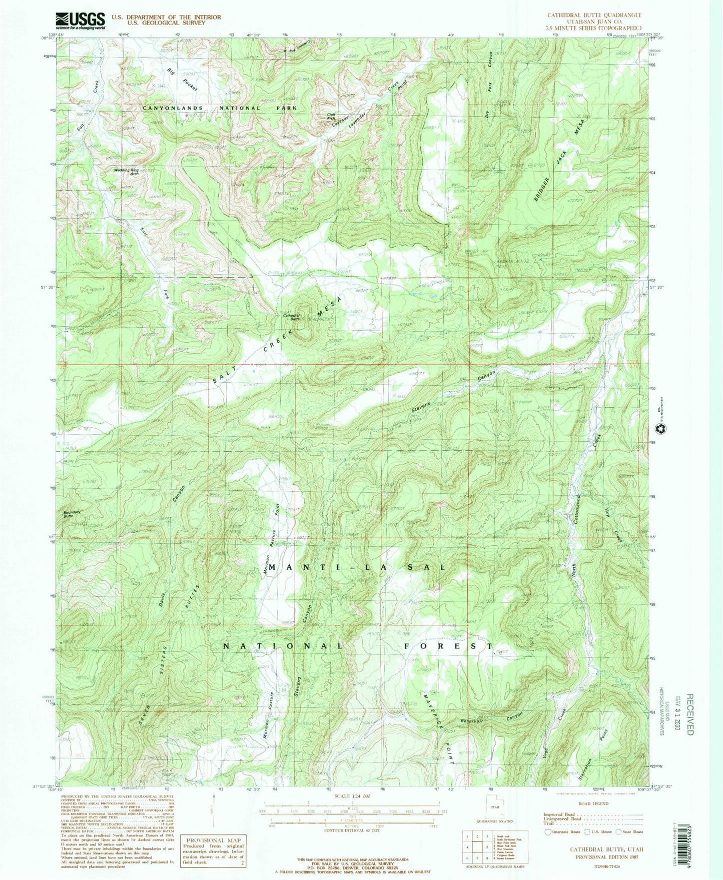 Classic USGS Cathedral Butte Utah 7.5'x7.5' Topo Map Image