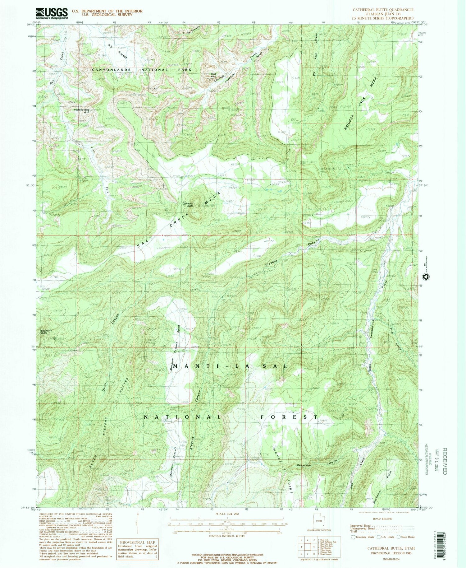 Classic USGS Cathedral Butte Utah 7.5'x7.5' Topo Map Image