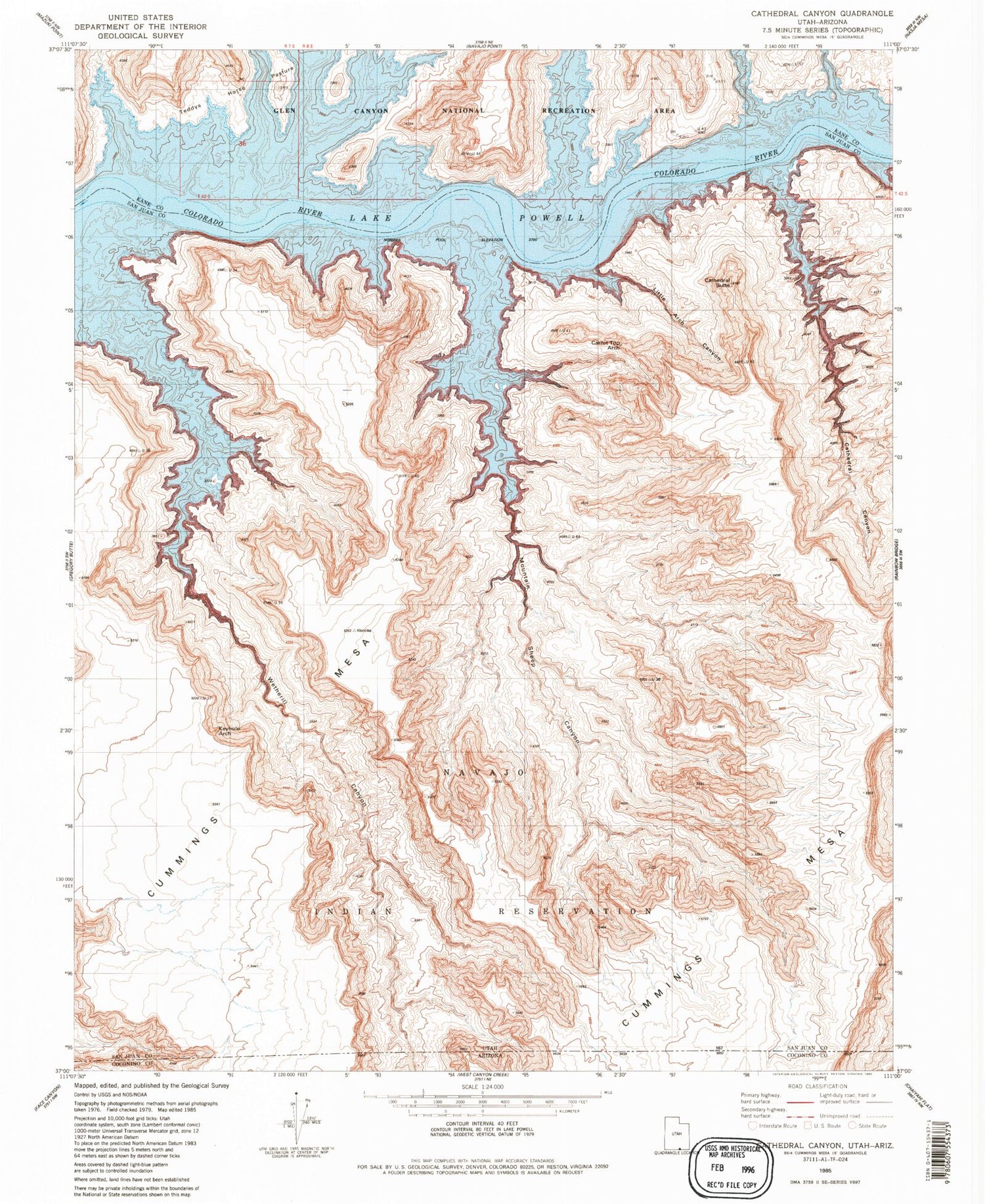 Classic USGS Cathedral Canyon Utah 7.5'x7.5' Topo Map Image