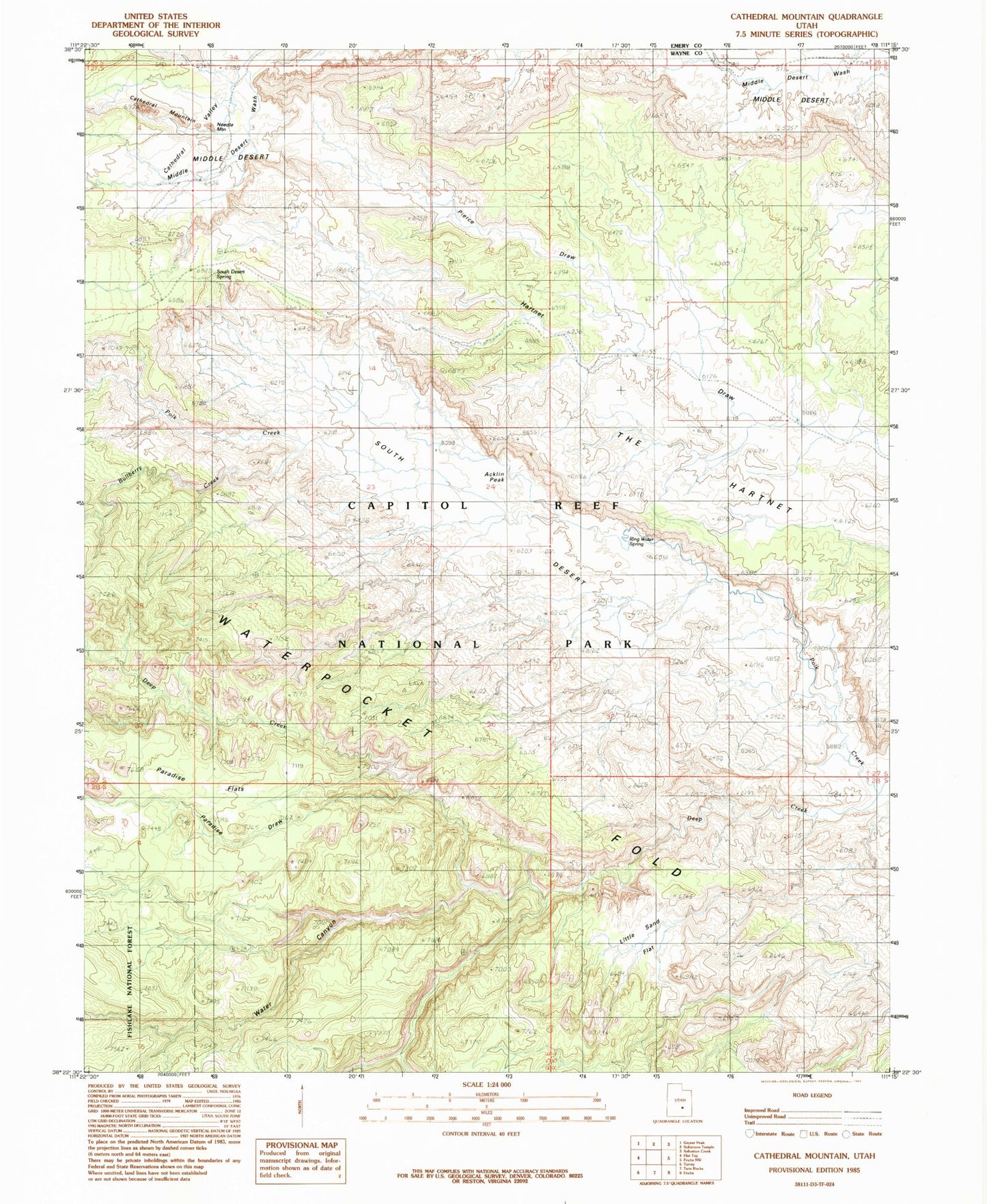 Classic USGS Cathedral Mountain Utah 7.5'x7.5' Topo Map Image