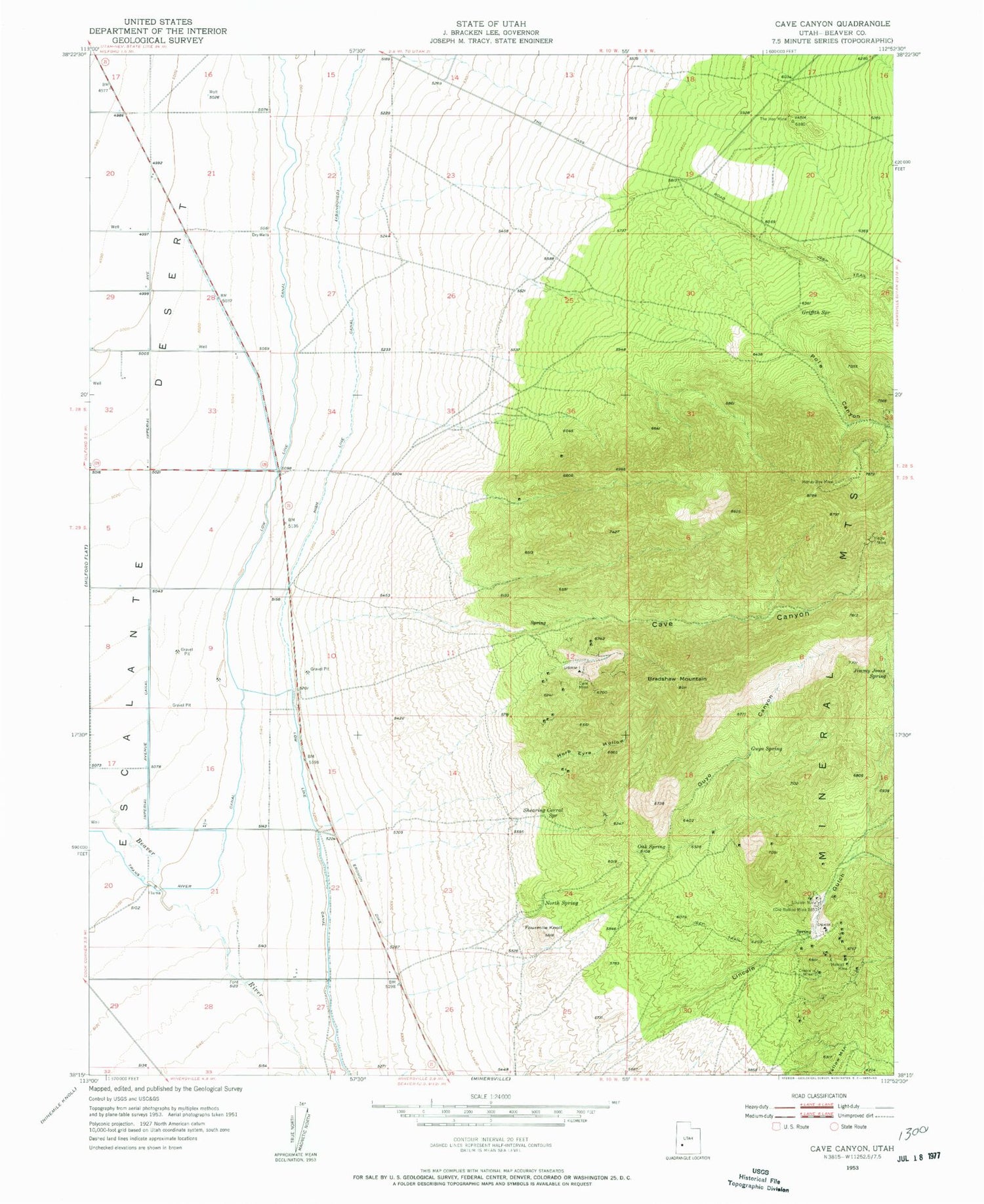 Classic USGS Cave Canyon Utah 7.5'x7.5' Topo Map Image