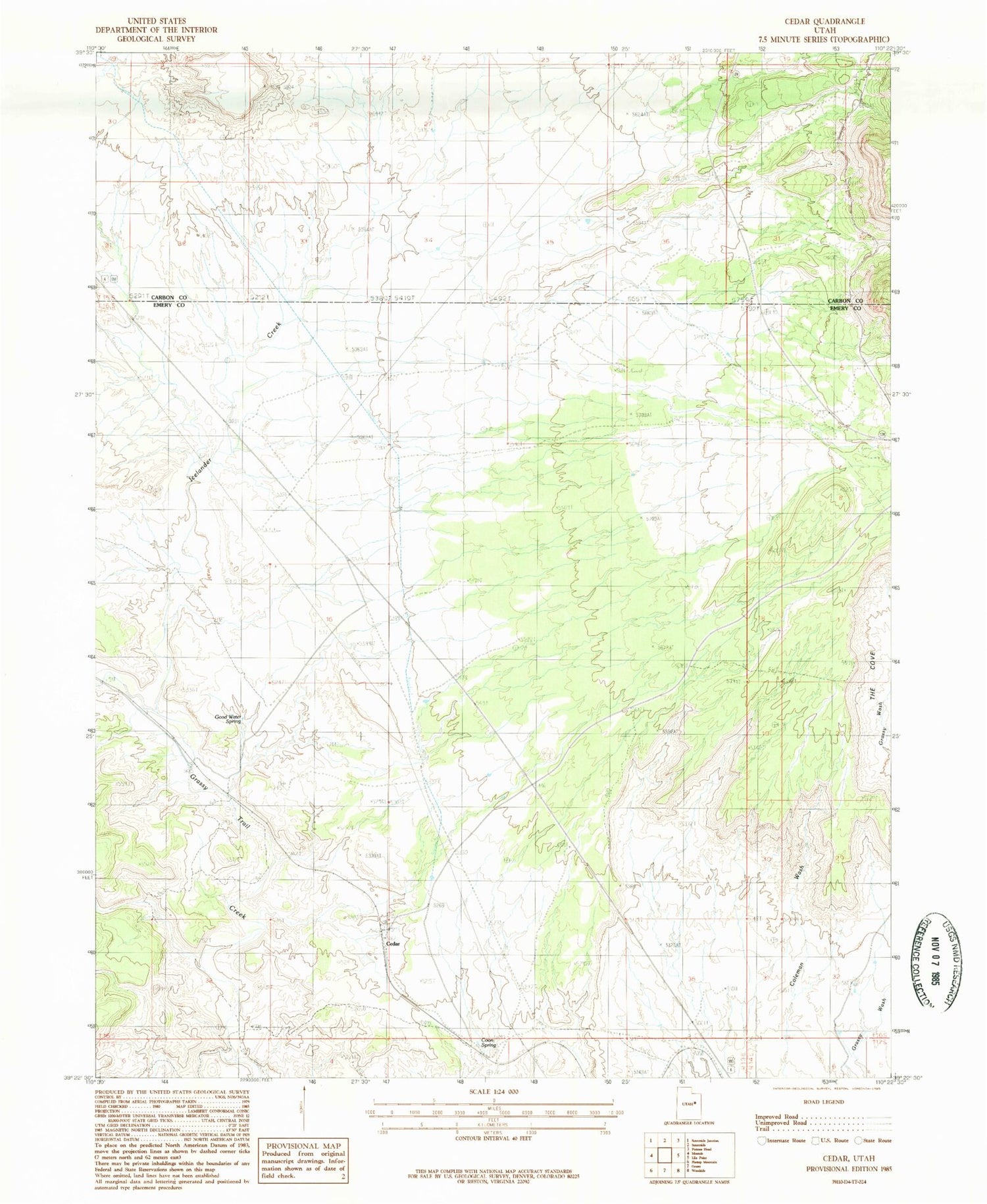 Classic USGS Cedar Utah 7.5'x7.5' Topo Map Image