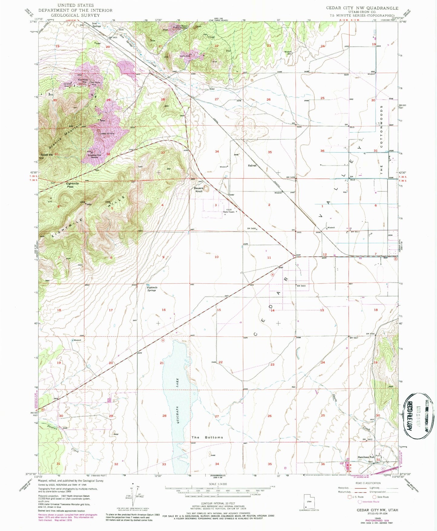 Classic USGS Cedar City NW Utah 7.5'x7.5' Topo Map Image