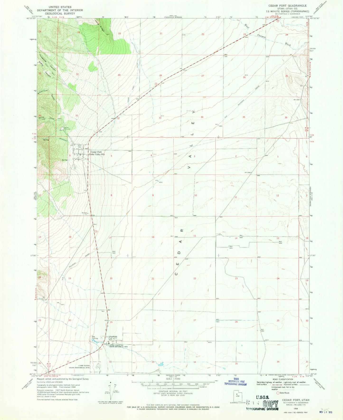 Classic USGS Cedar Fort Utah 7.5'x7.5' Topo Map Image