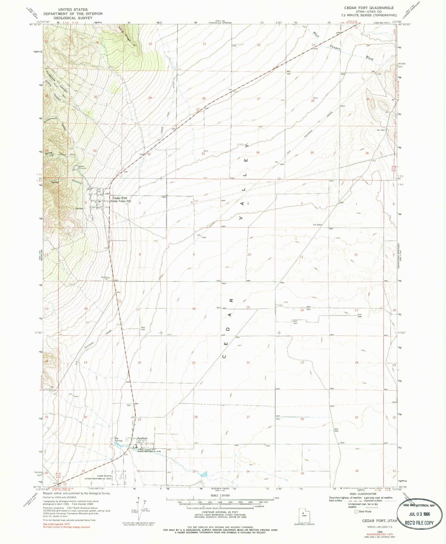 Classic USGS Cedar Fort Utah 7.5'x7.5' Topo Map Image