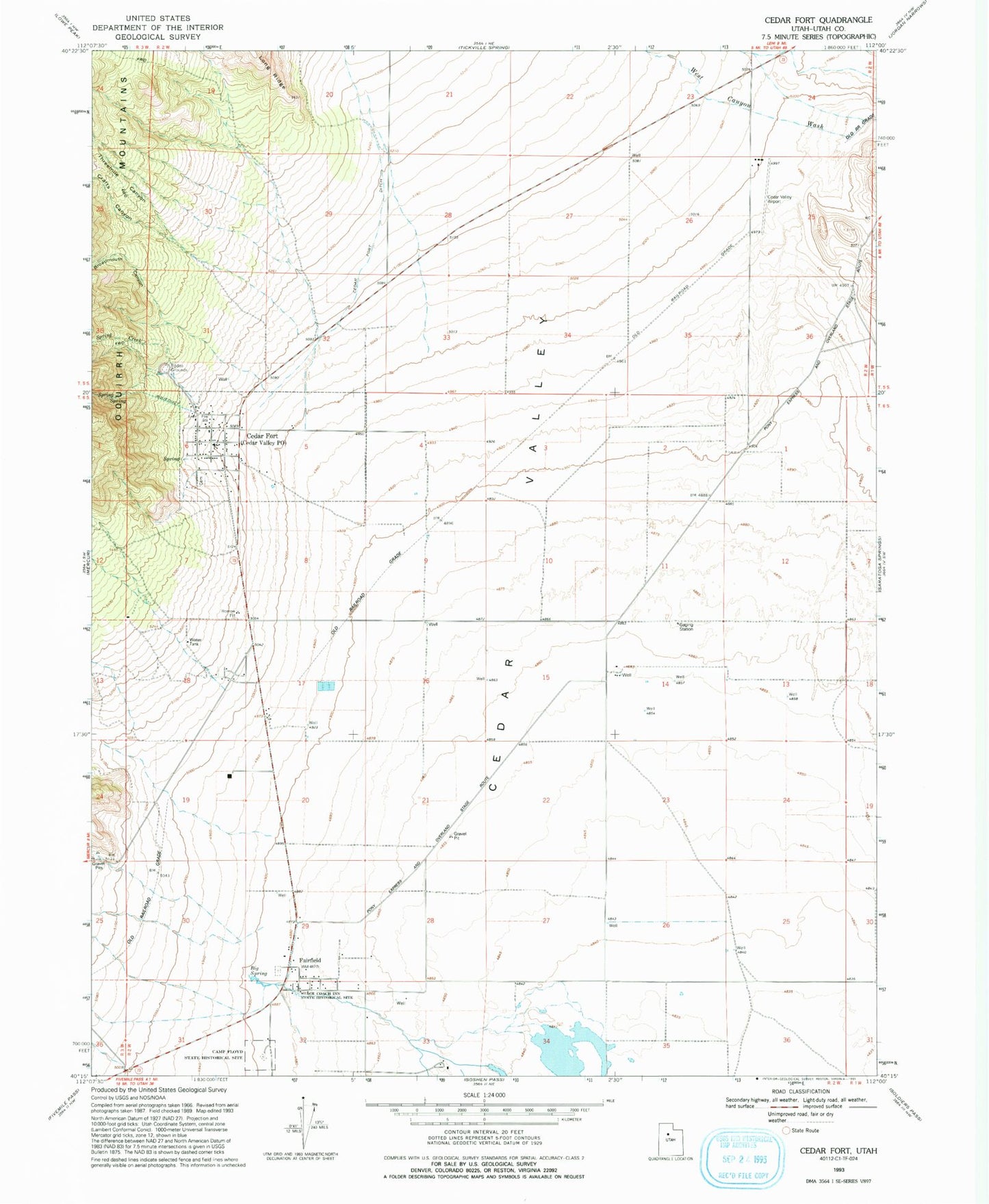 Classic USGS Cedar Fort Utah 7.5'x7.5' Topo Map Image