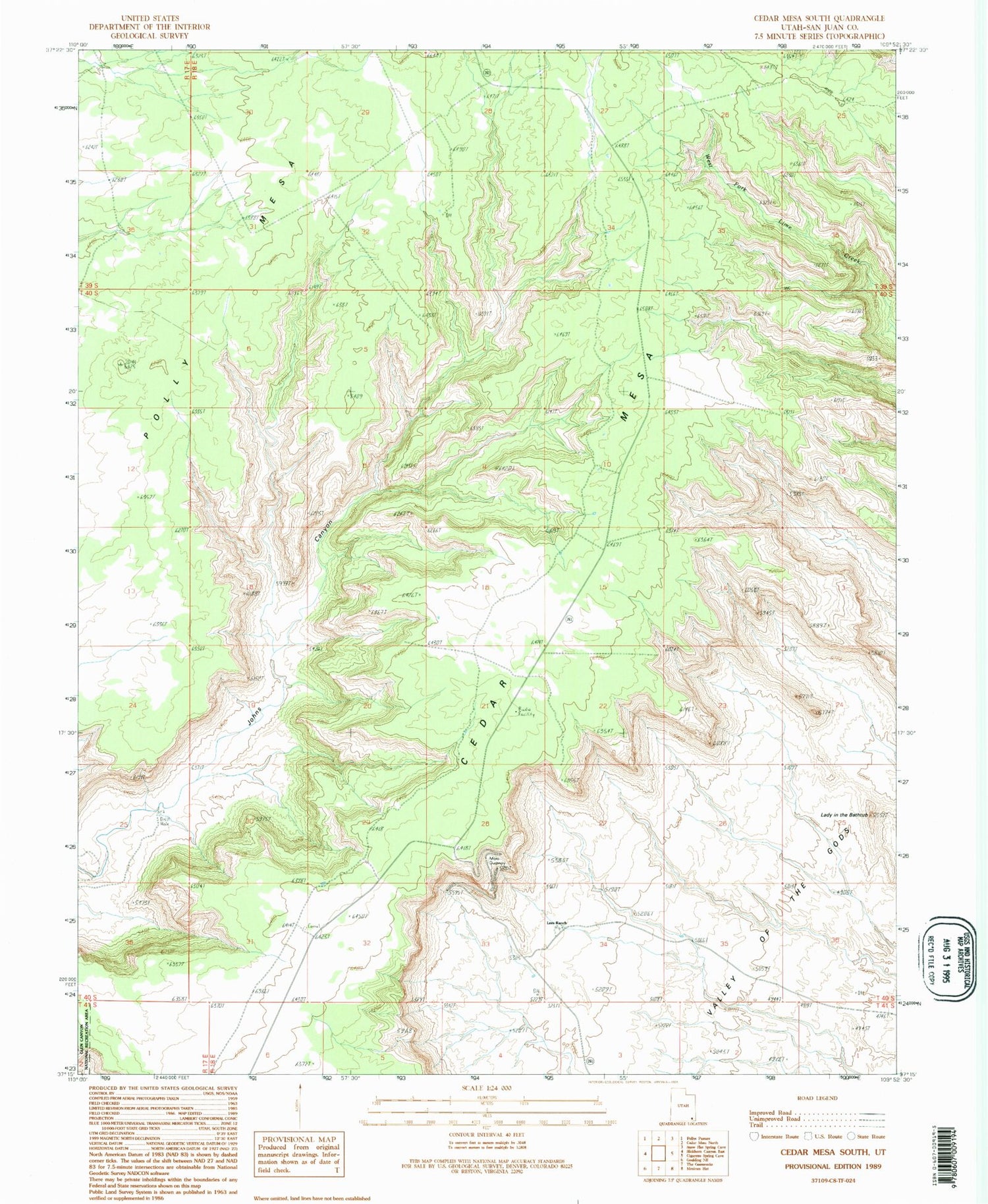 Classic USGS Cedar Mesa South Utah 7.5'x7.5' Topo Map Image