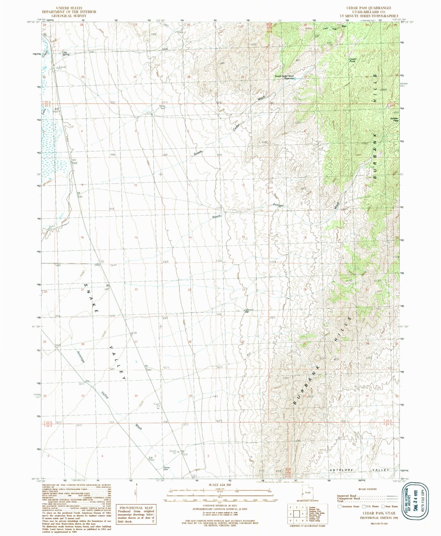 Classic USGS Cedar Pass Utah 7.5'x7.5' Topo Map Image