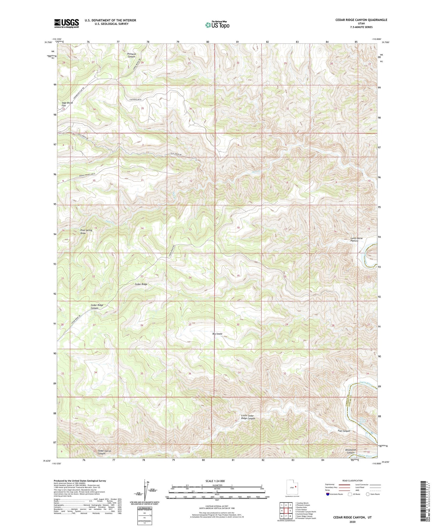 Cedar Ridge Canyon Utah US Topo Map Image