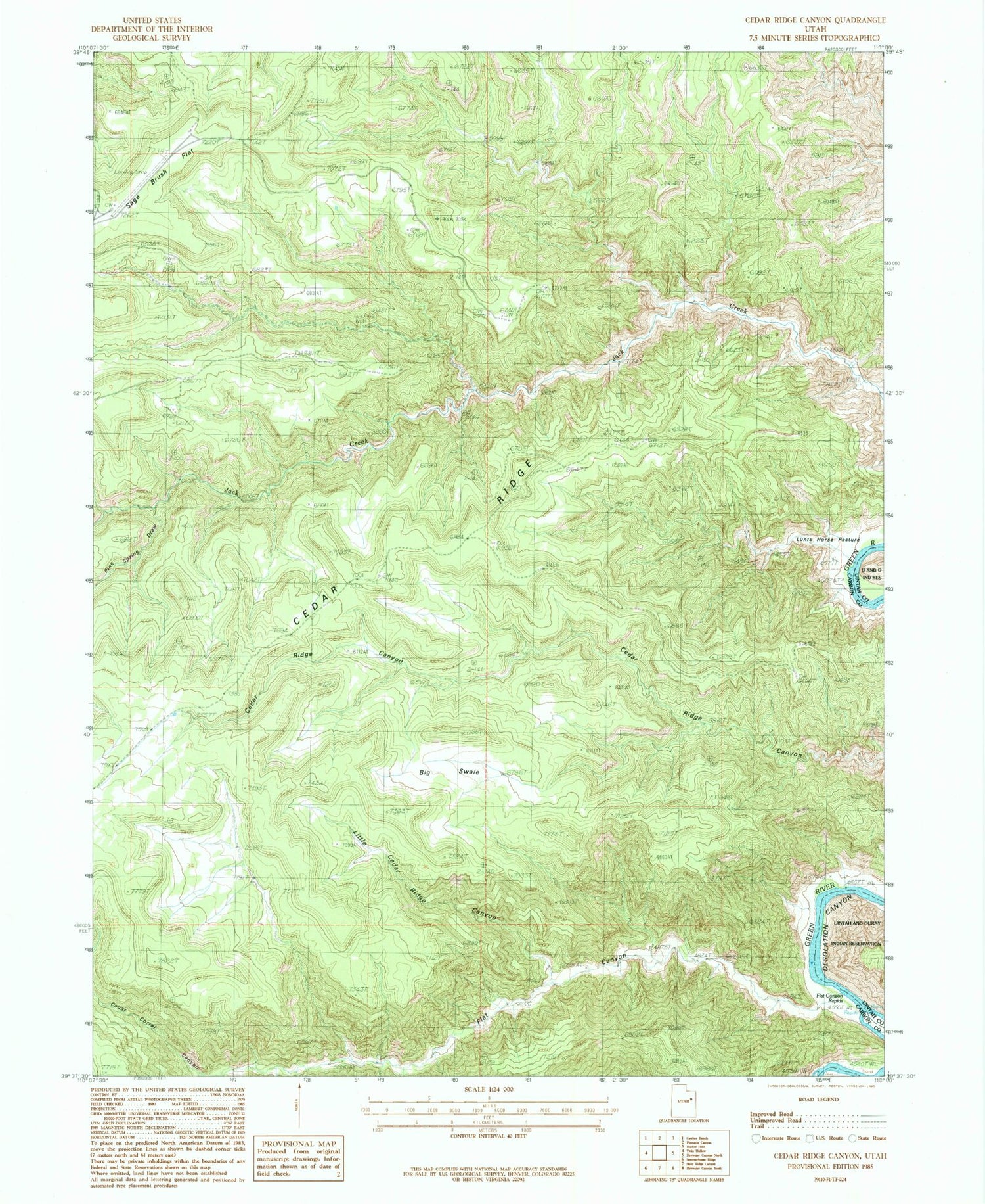 Classic USGS Cedar Ridge Canyon Utah 7.5'x7.5' Topo Map Image