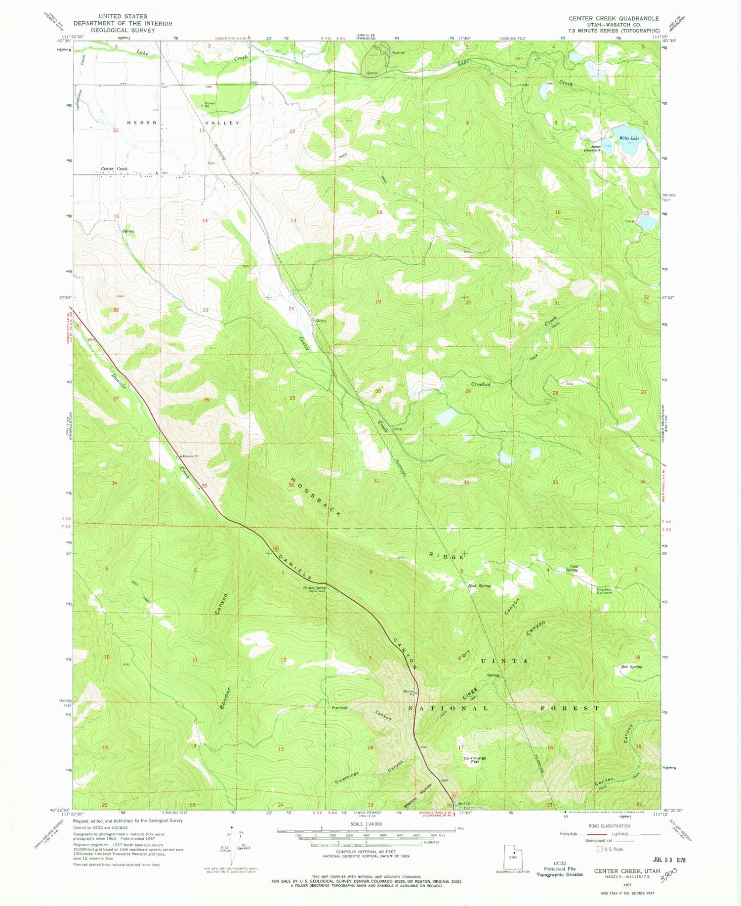 Classic USGS Center Creek Utah 7.5'x7.5' Topo Map Image