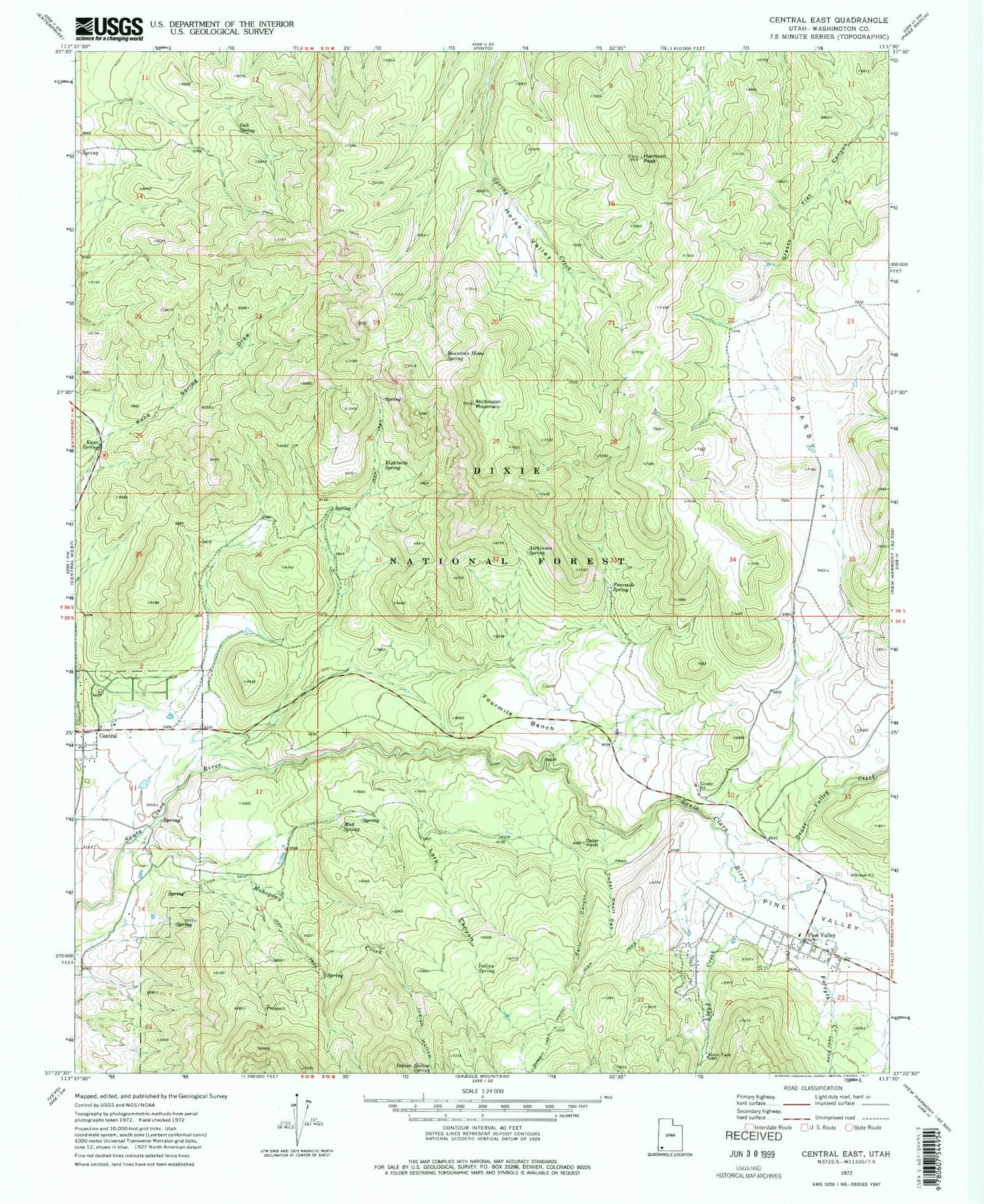 Classic USGS Central East Utah 7.5'x7.5' Topo Map Image