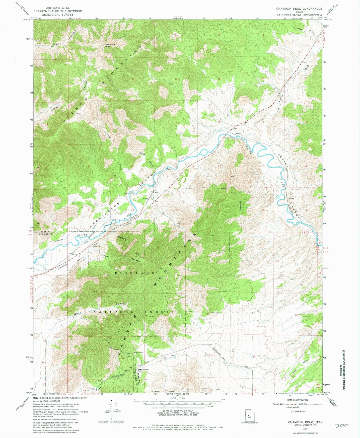 Classic USGS Champlin Peak Utah 7.5'x7.5' Topo Map Image