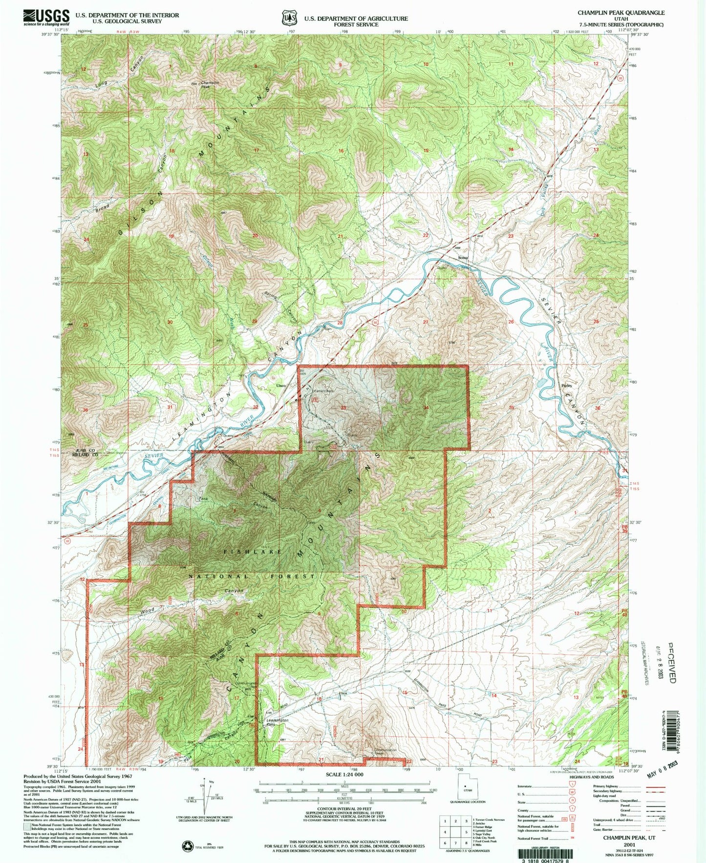 Classic USGS Champlin Peak Utah 7.5'x7.5' Topo Map Image