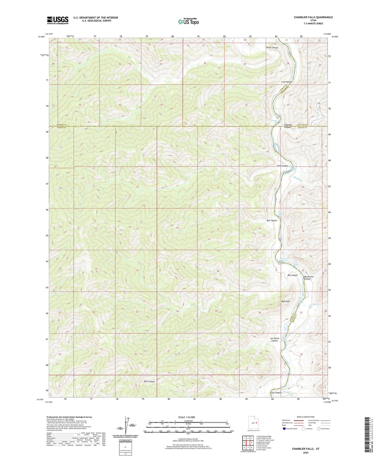 Chandler Falls Utah US Topo Map Image