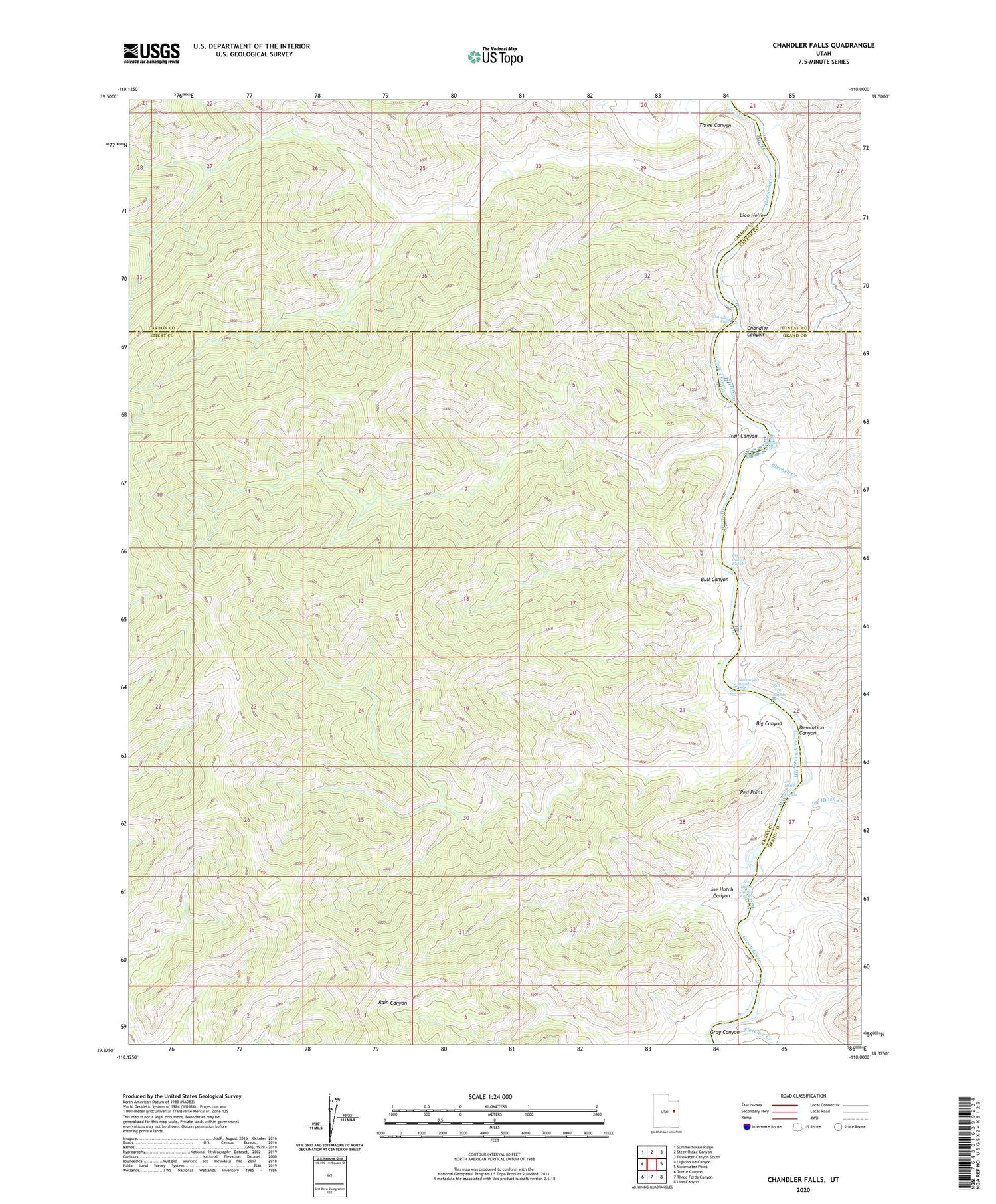 Chandler Falls Utah US Topo Map Image