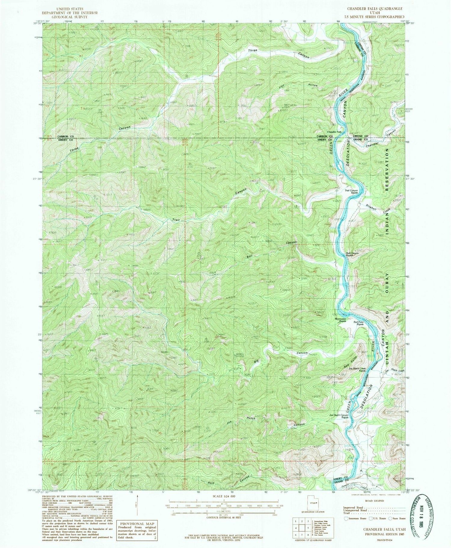 Classic USGS Chandler Falls Utah 7.5'x7.5' Topo Map Image