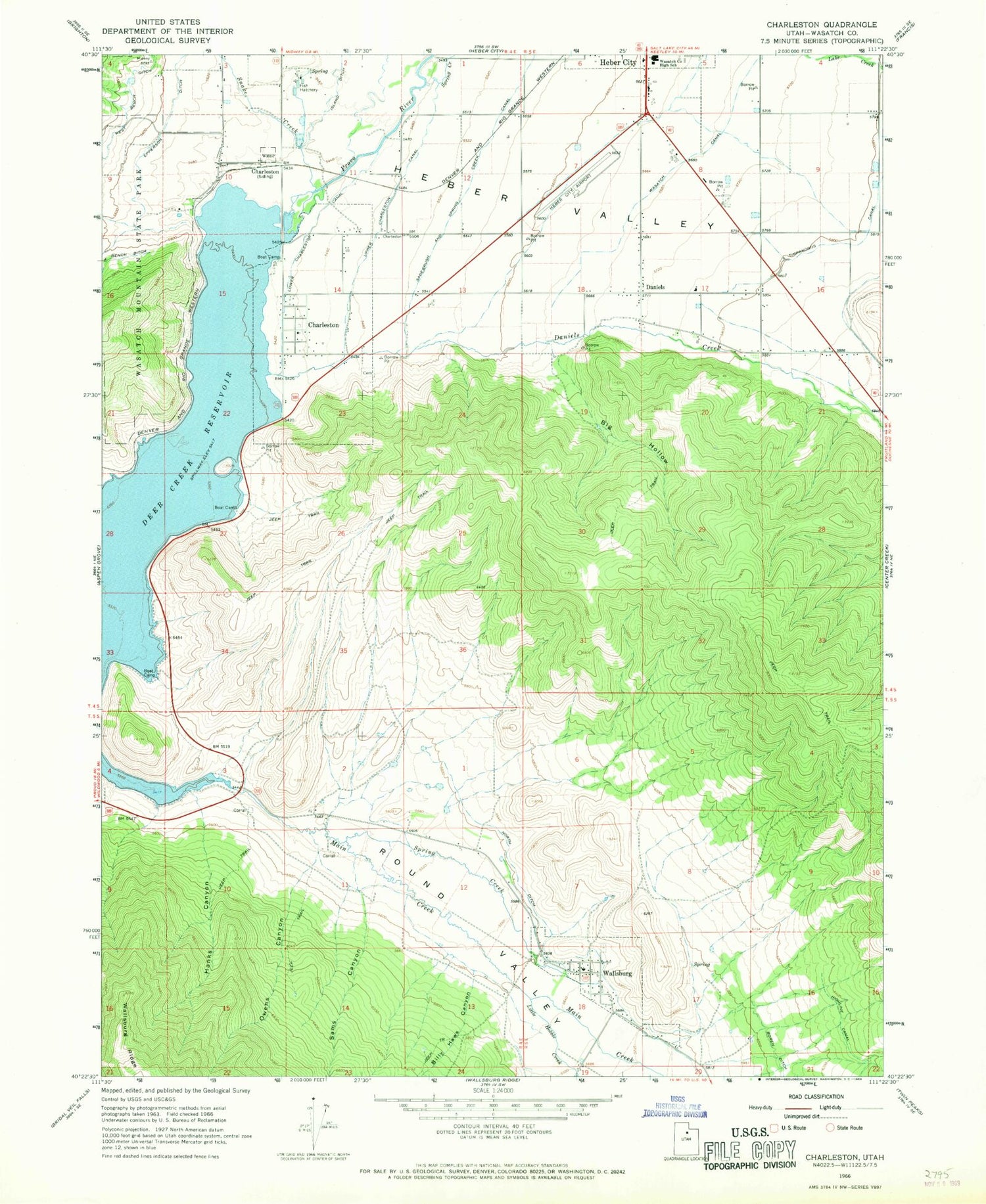 Classic USGS Charleston Utah 7.5'x7.5' Topo Map Image