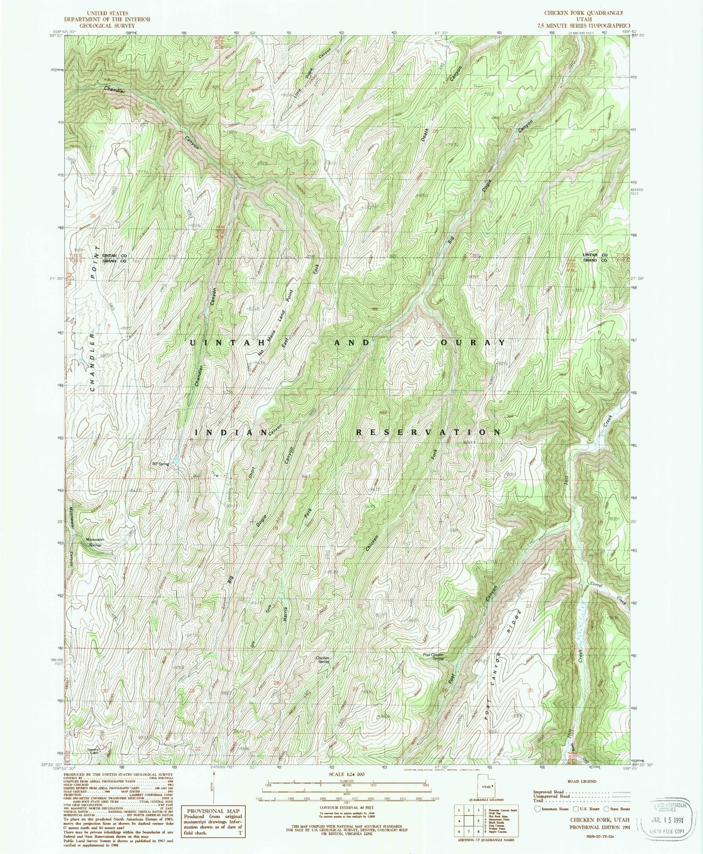 Classic USGS Chicken Fork Utah 7.5'x7.5' Topo Map Image