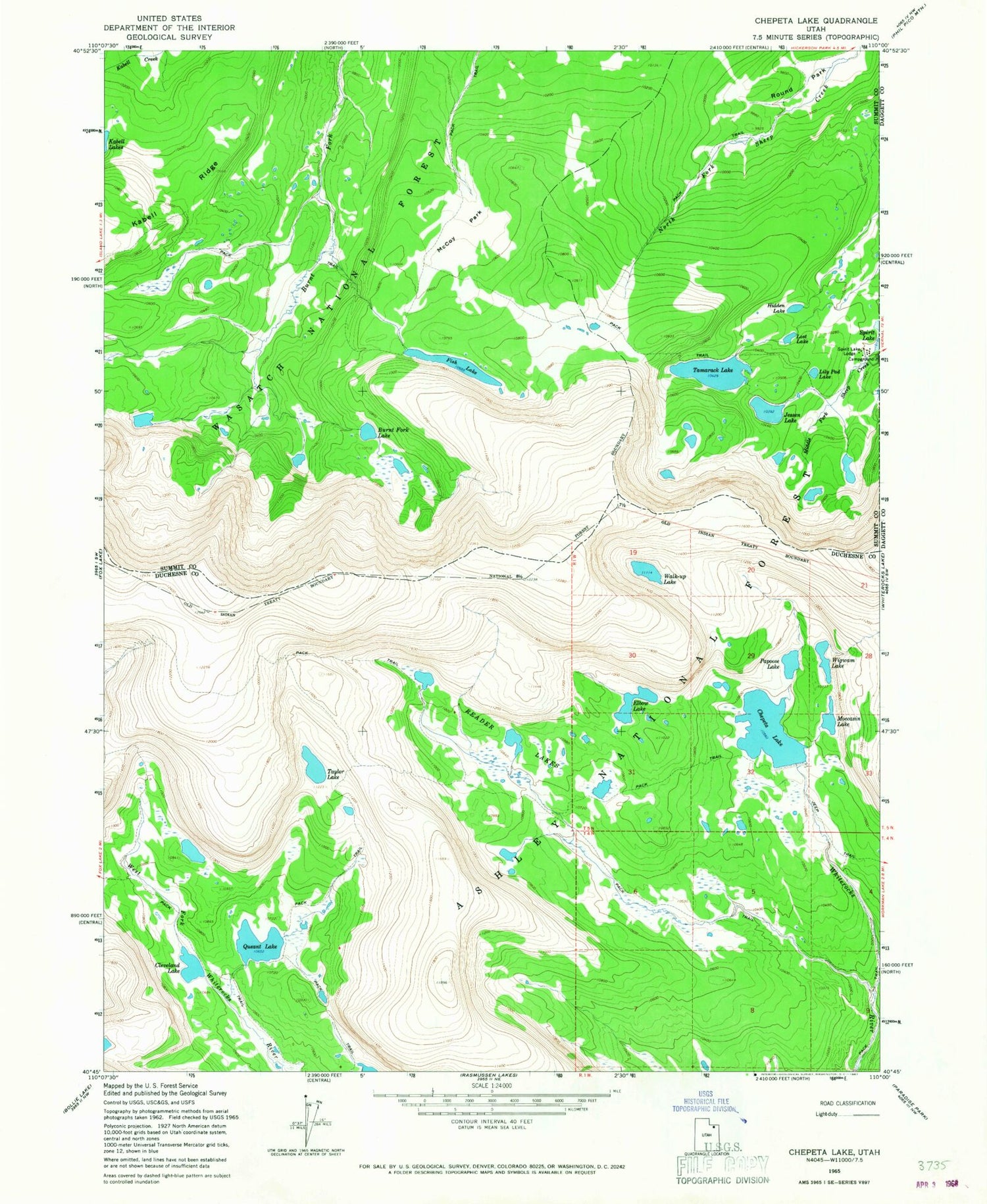 Classic USGS Chepeta Lake Utah 7.5'x7.5' Topo Map Image