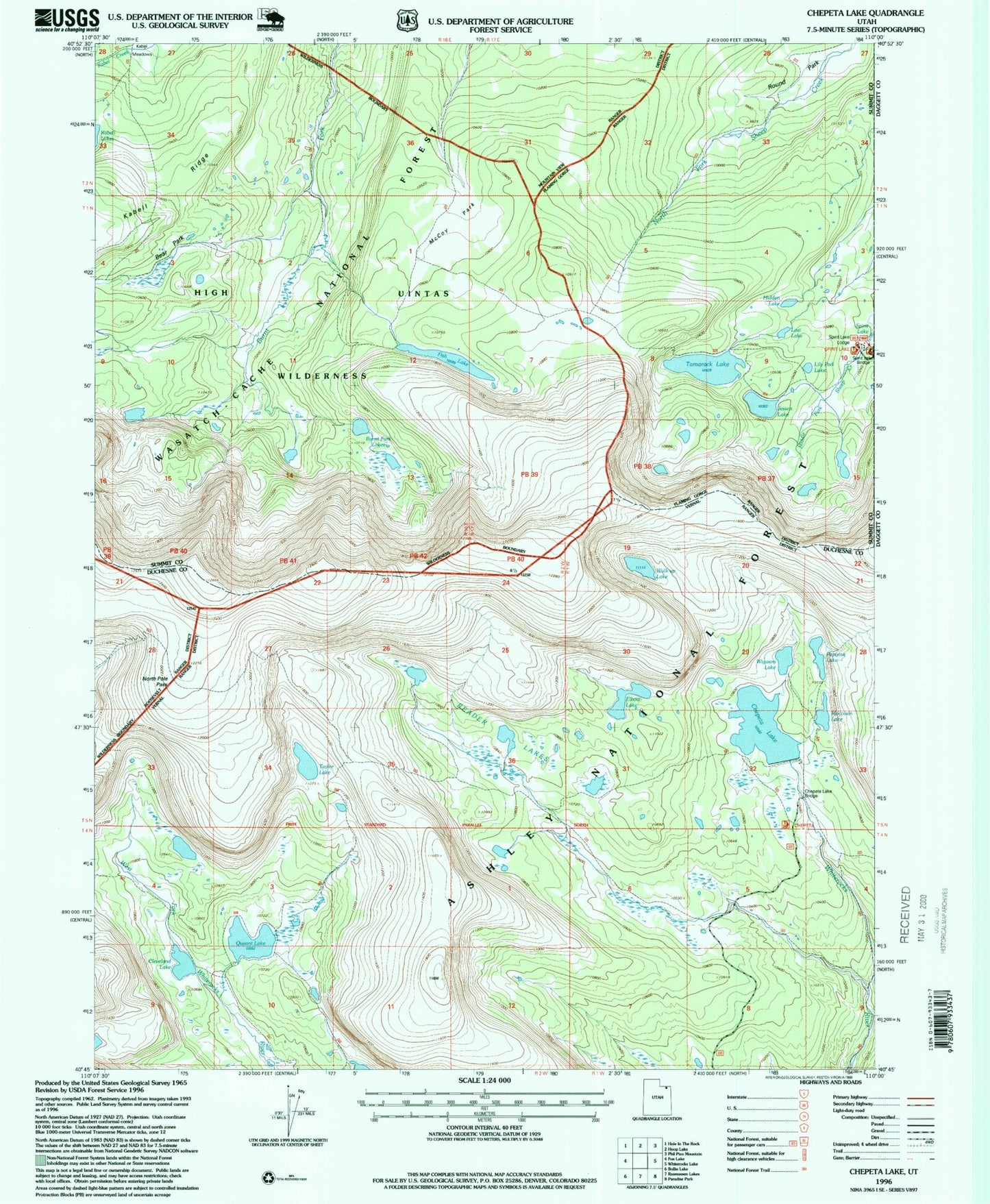Classic USGS Chepeta Lake Utah 7.5'x7.5' Topo Map Image