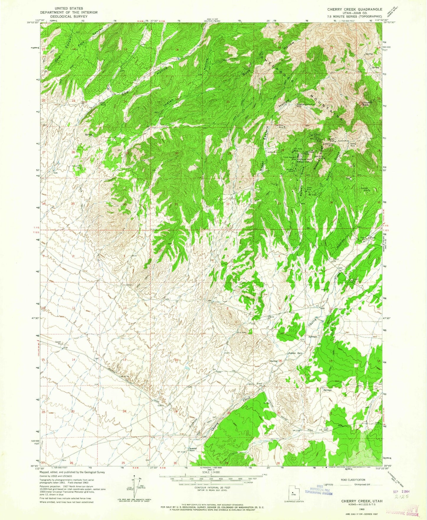 Classic USGS Cherry Creek Utah 7.5'x7.5' Topo Map Image