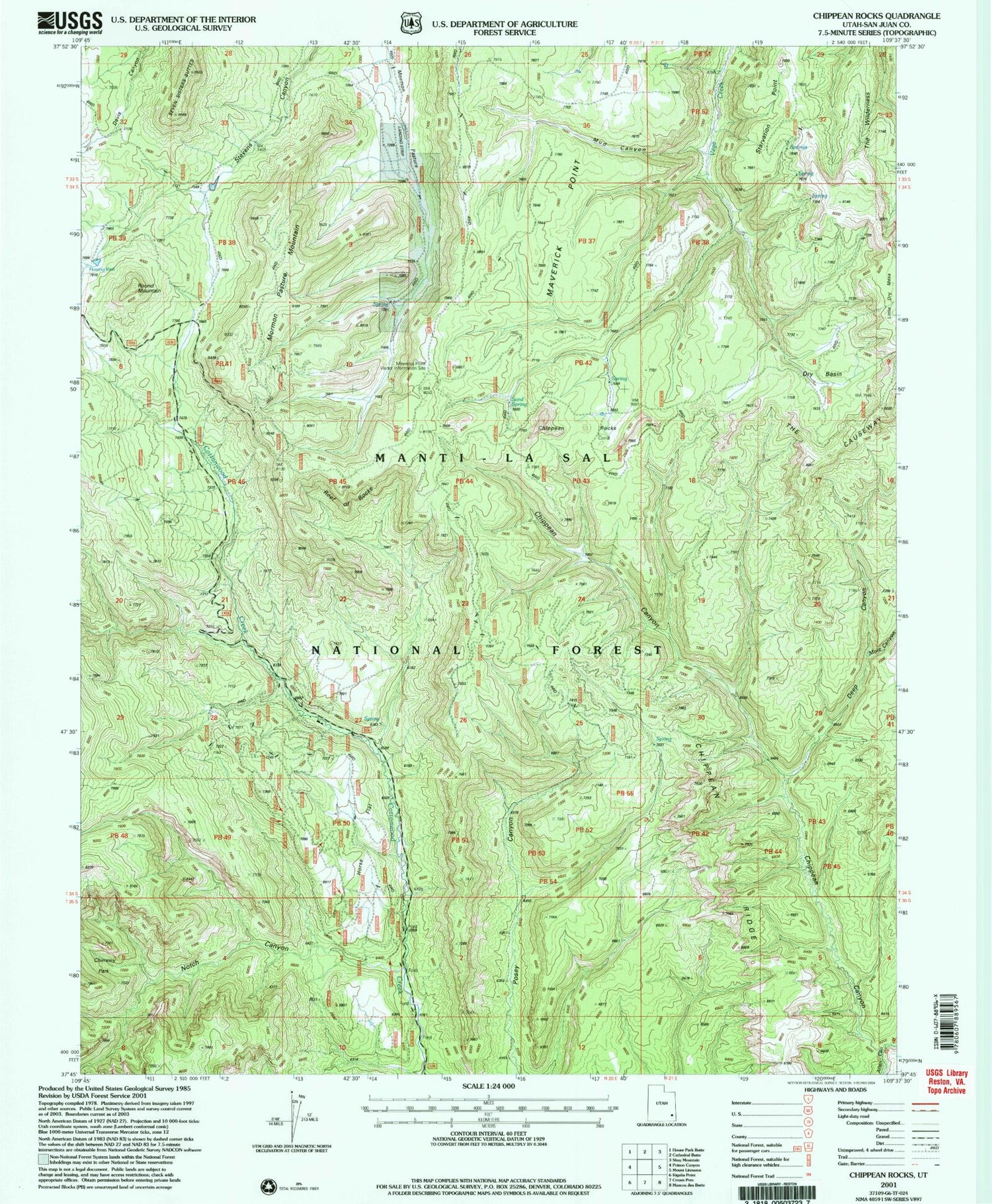 Classic USGS Chippean Rocks Utah 7.5'x7.5' Topo Map Image