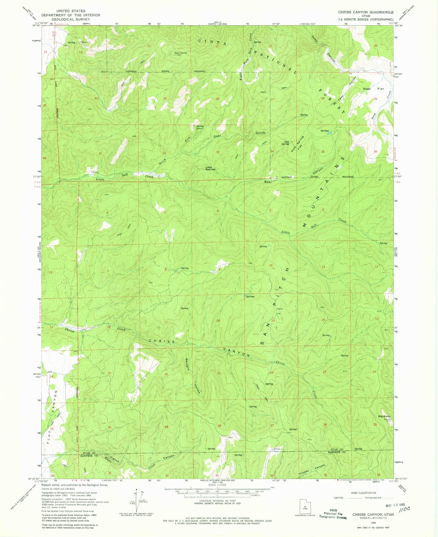 Classic USGS Chriss Canyon Utah 7.5'x7.5' Topo Map Image