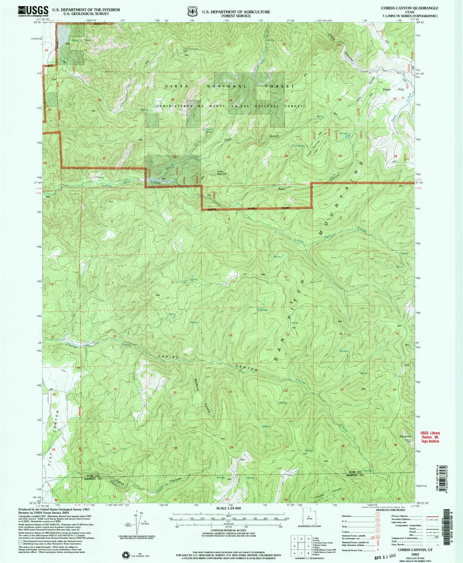Classic USGS Chriss Canyon Utah 7.5'x7.5' Topo Map Image