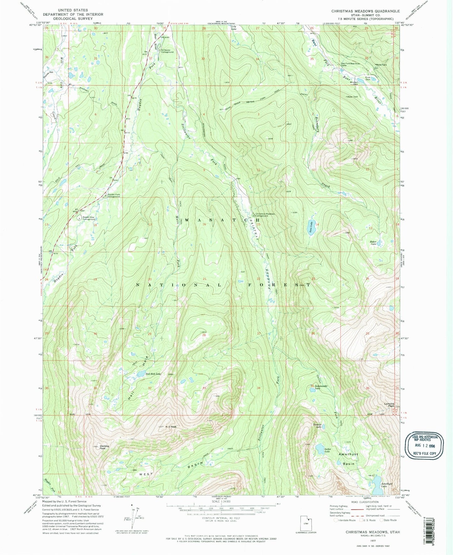 Classic USGS Christmas Meadows Utah 7.5'x7.5' Topo Map Image