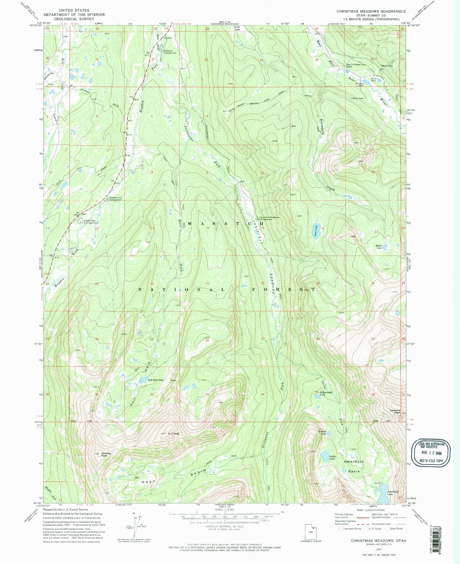 Classic USGS Christmas Meadows Utah 7.5'x7.5' Topo Map Image