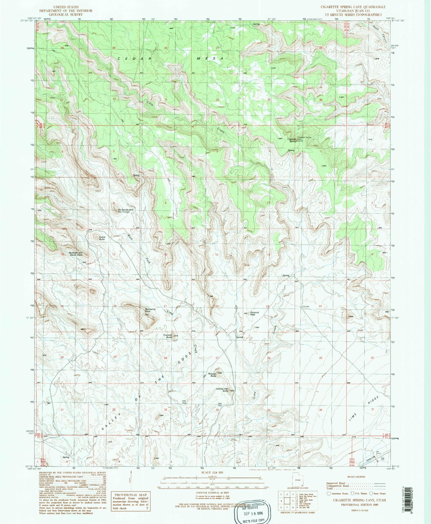 Classic USGS Cigarette Spring Cave Utah 7.5'x7.5' Topo Map Image