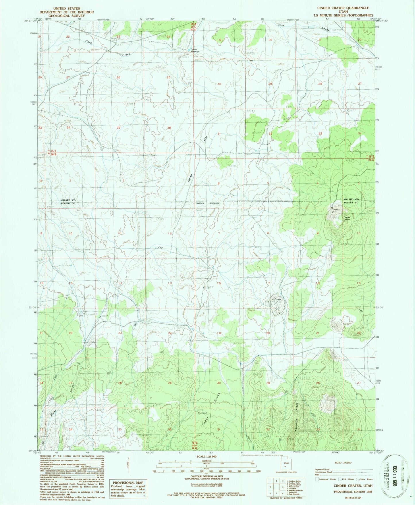 Classic USGS Cinder Crater Utah 7.5'x7.5' Topo Map Image
