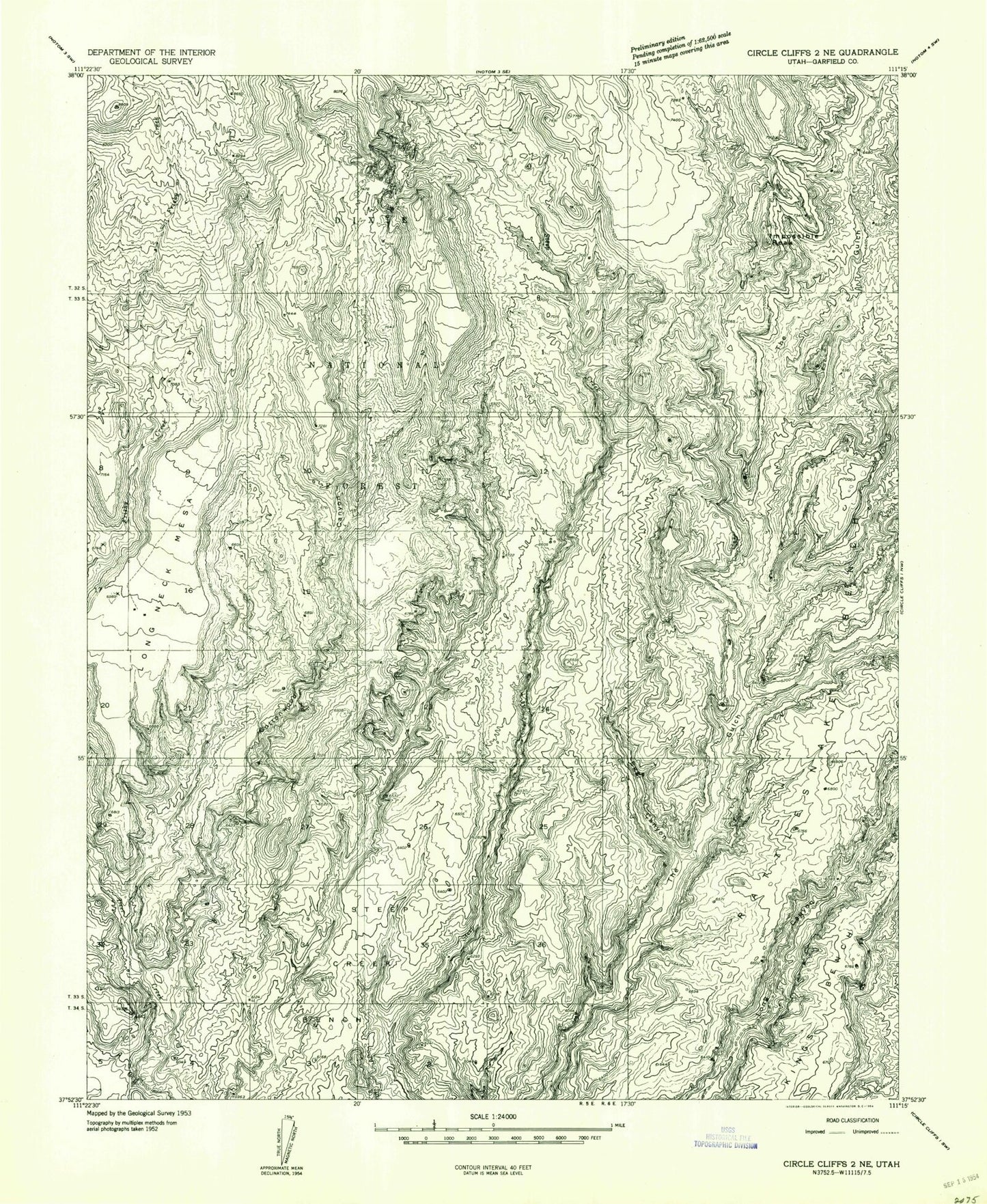 Classic USGS Steep Creek Bench Utah 7.5'x7.5' Topo Map Image