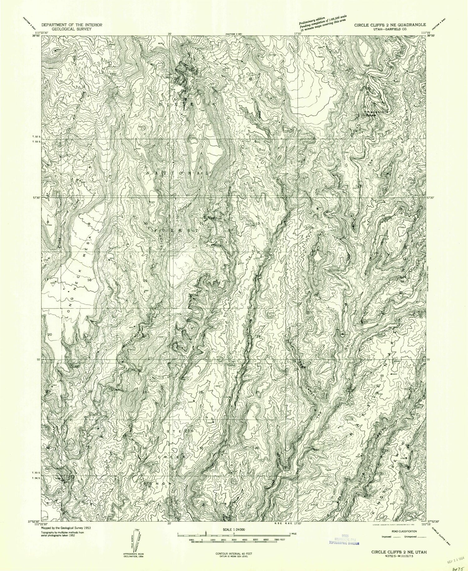 Classic USGS Steep Creek Bench Utah 7.5'x7.5' Topo Map Image