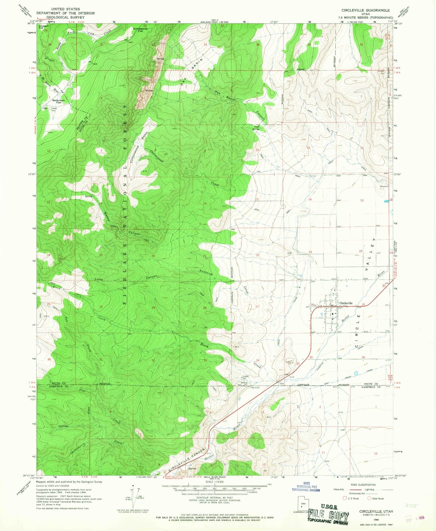 Classic USGS Circleville Utah 7.5'x7.5' Topo Map Image