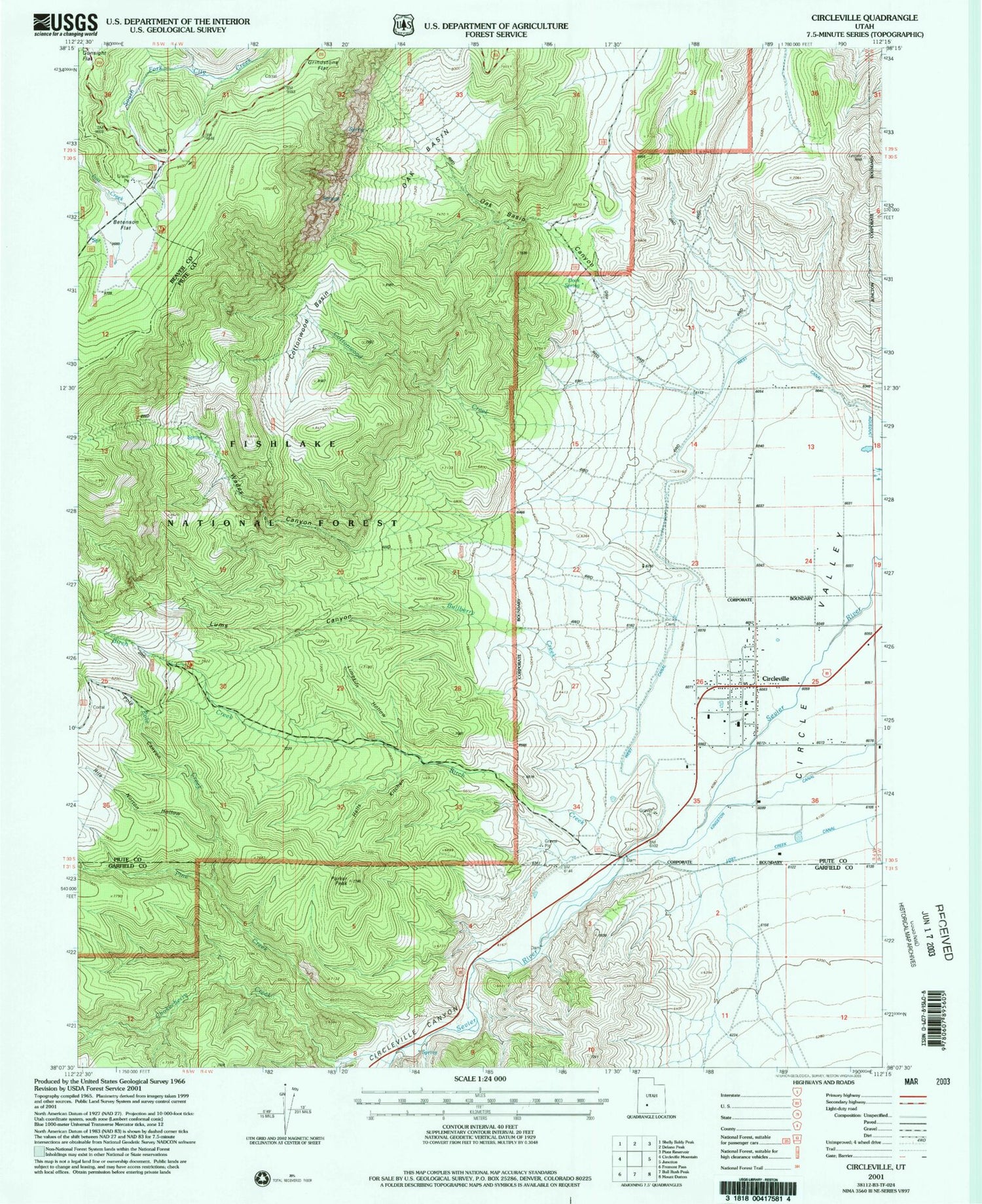 Classic USGS Circleville Utah 7.5'x7.5' Topo Map Image
