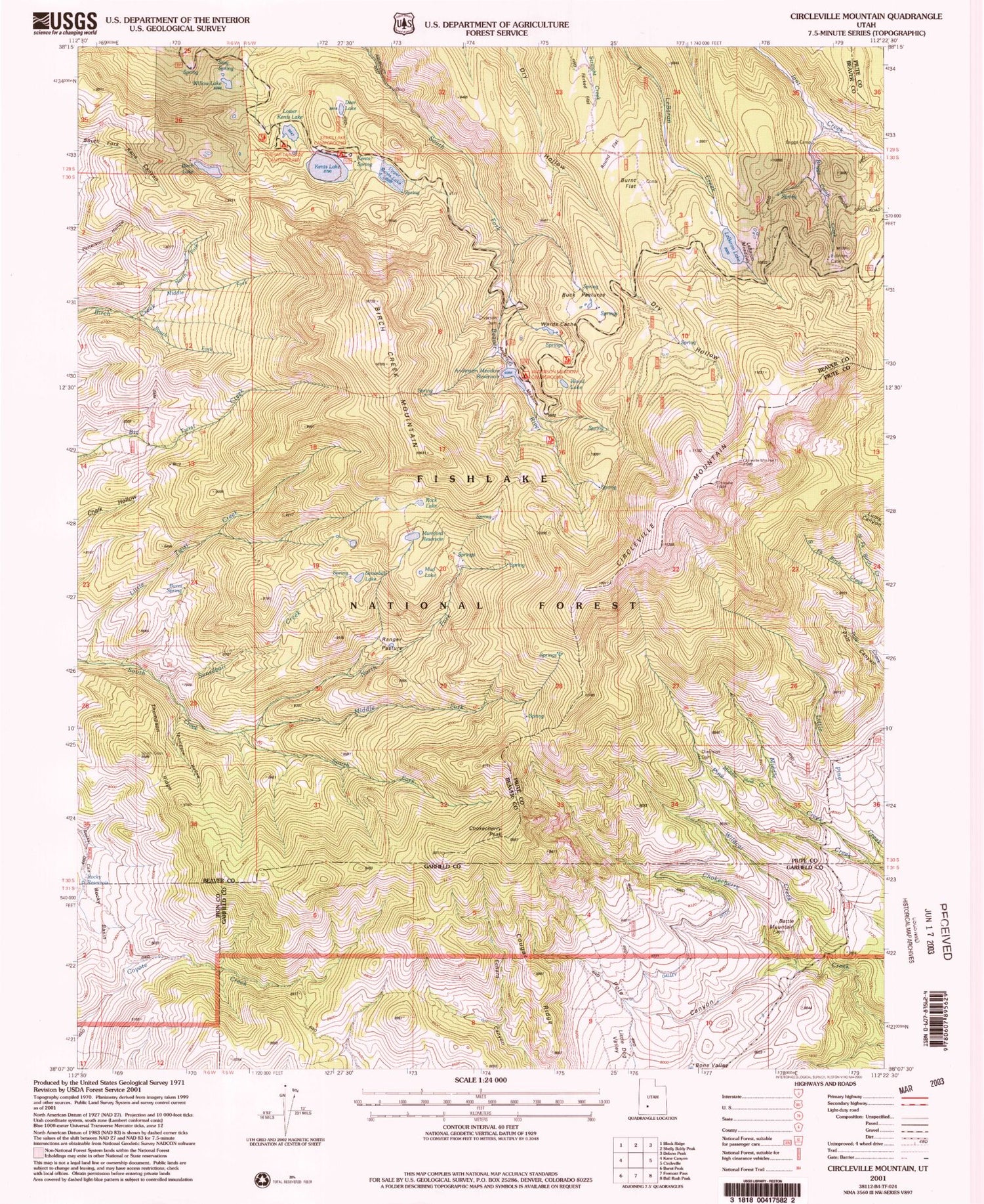 Classic USGS Circleville Mountain Utah 7.5'x7.5' Topo Map Image